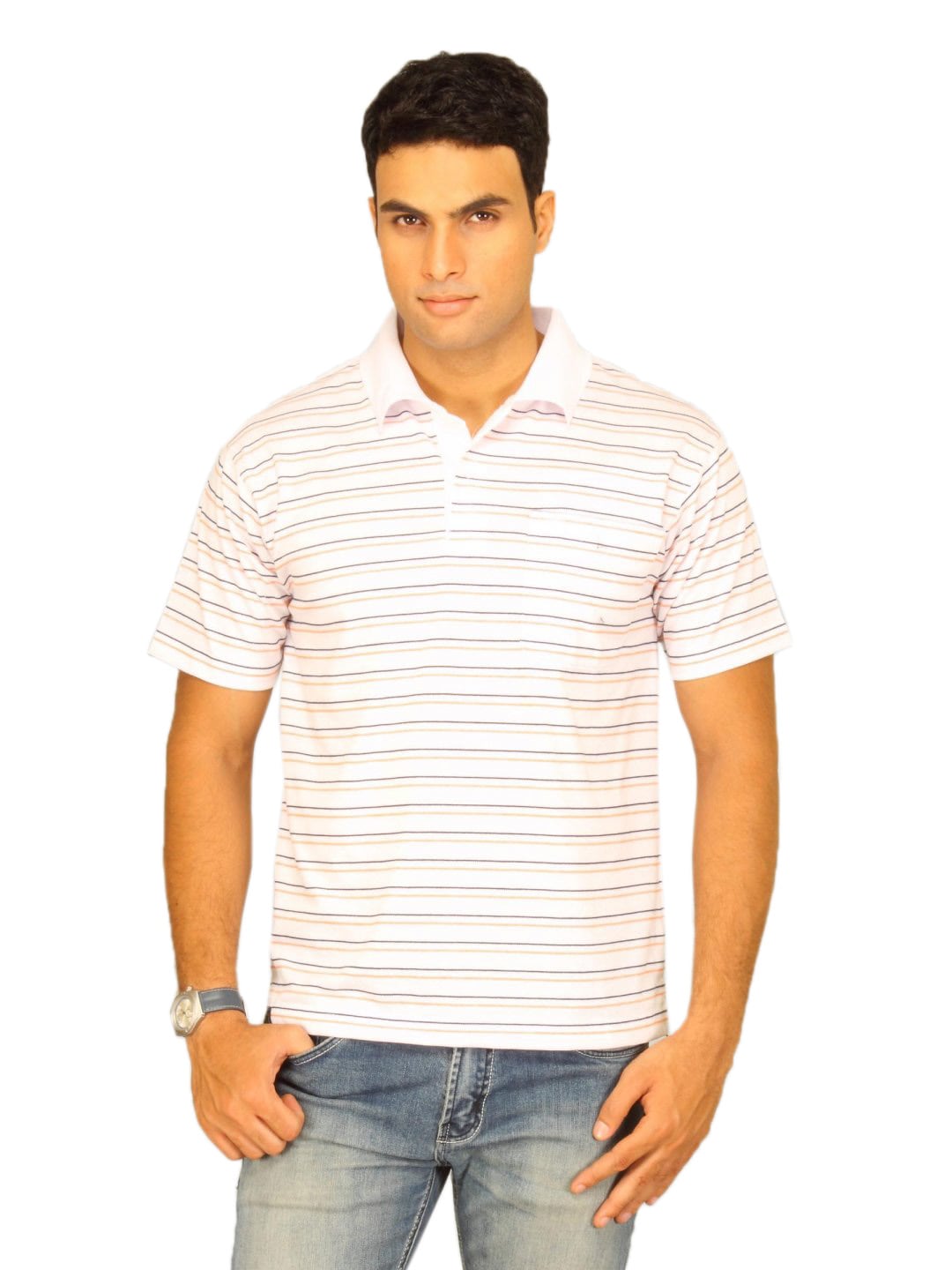 Classic Polo Men's White With Orange Black Stripe T-shirt