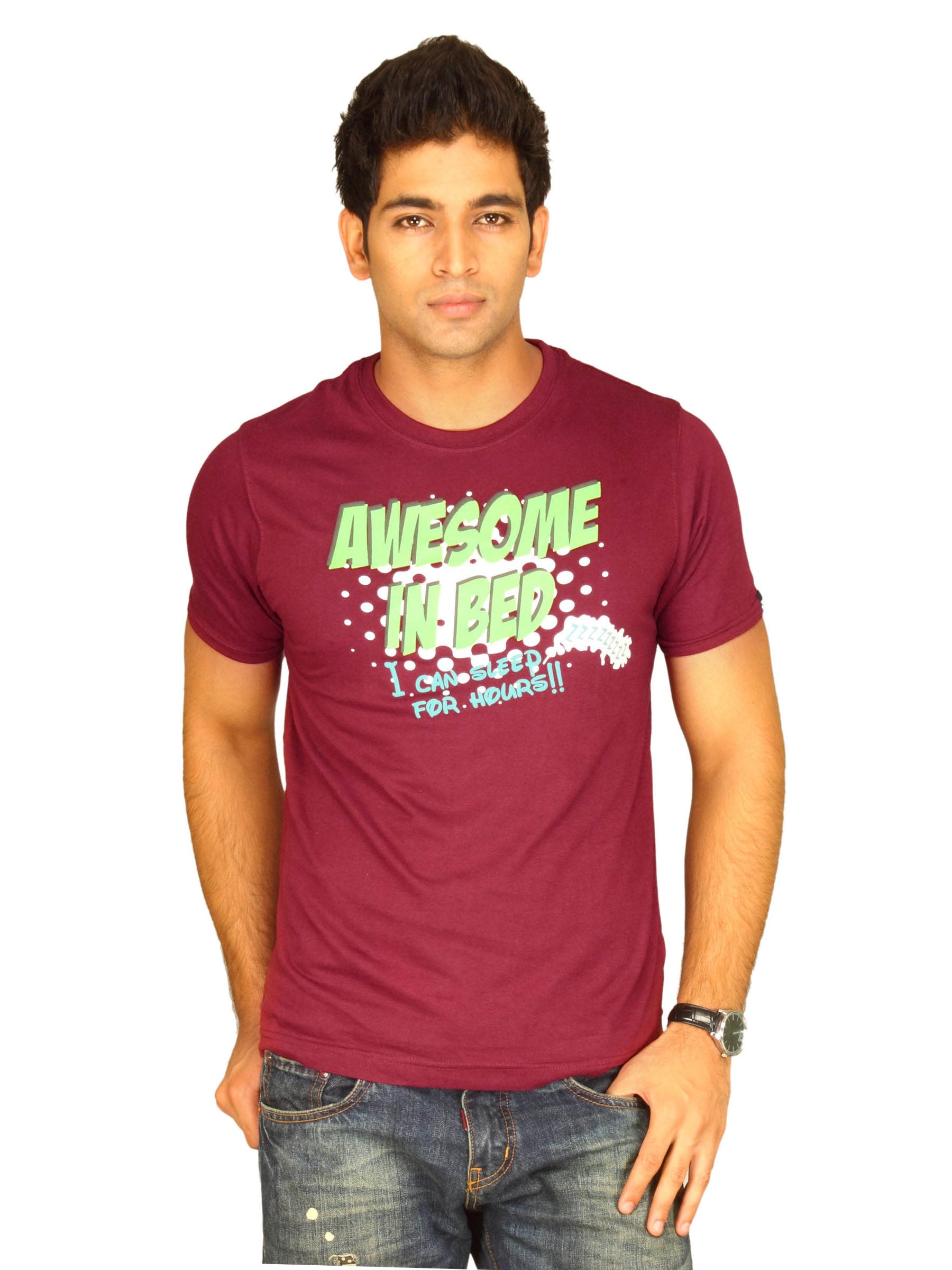 Probase Men's Awesome In Bed Maroon Tshirt