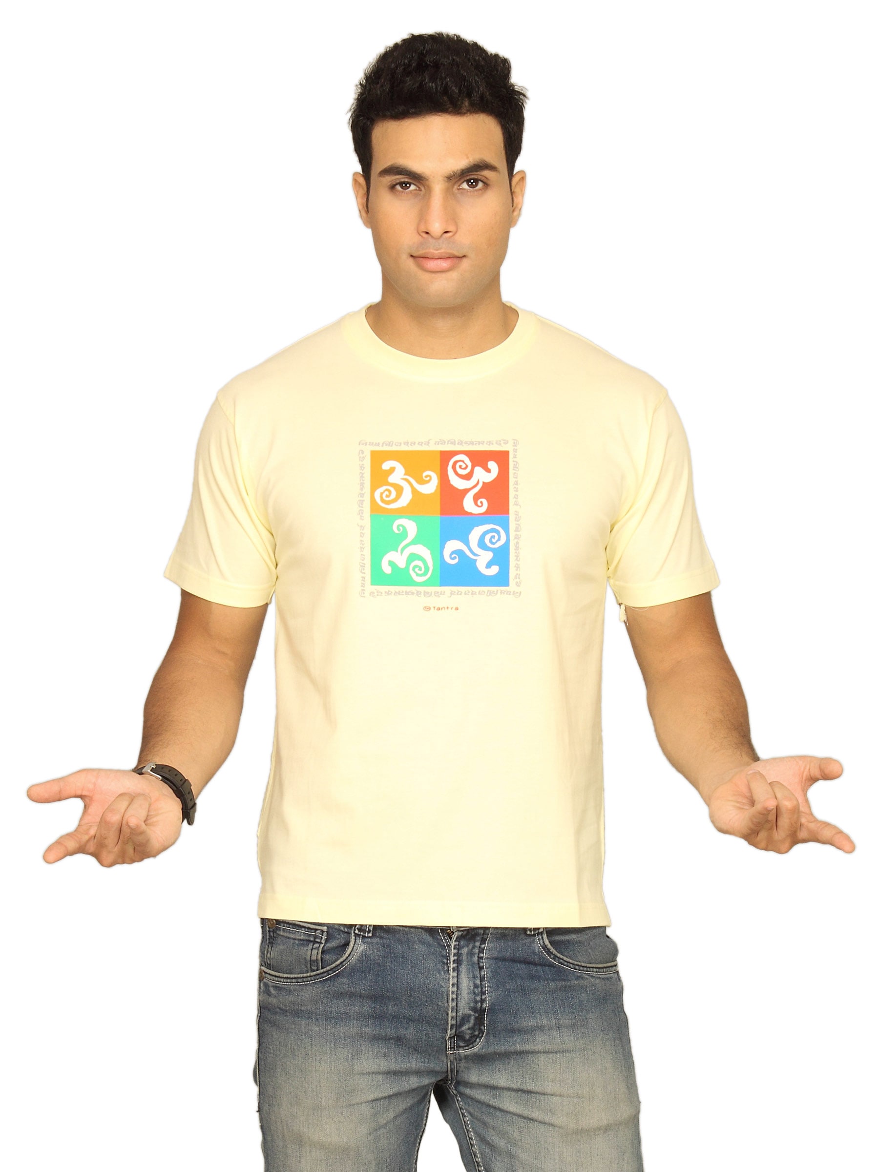 Tantra Men's 4Sq Om Cream T-shirt