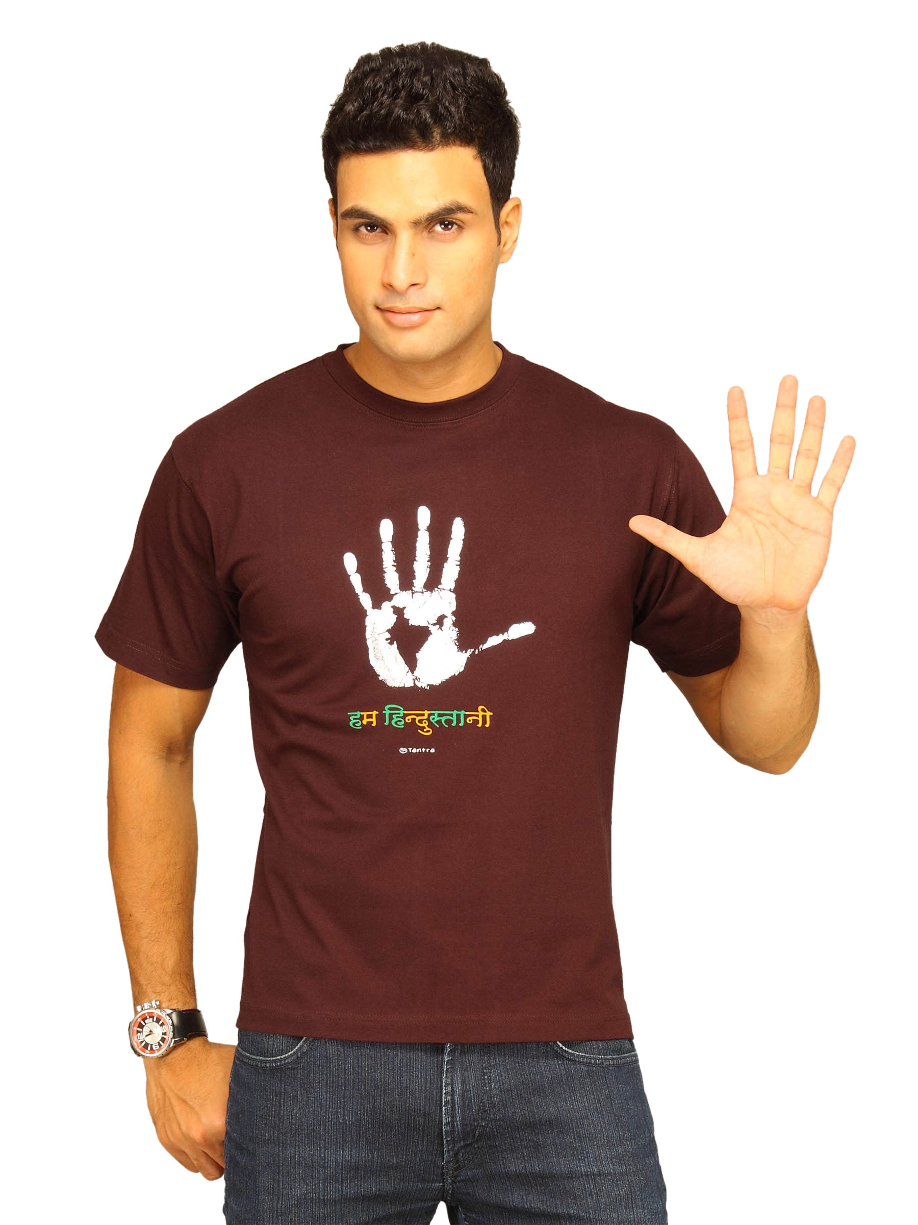 Tantra Men's Hum Hindustani Choco Brown T-shirt