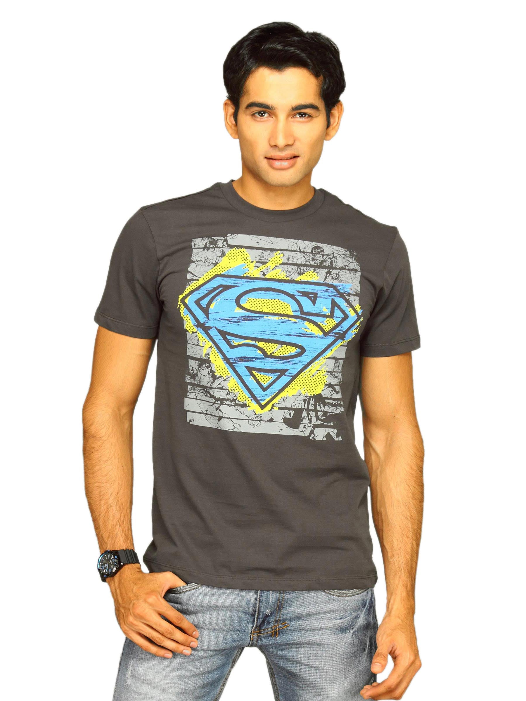 Superman Men's Superman Shield Desi Dark Grey T-shirt
