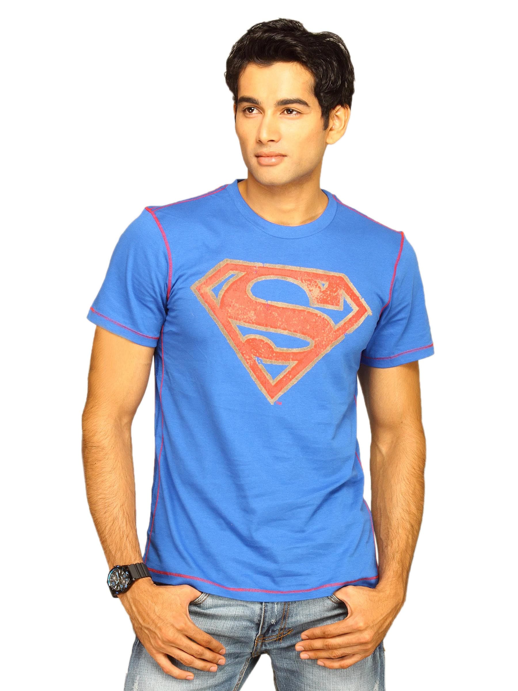 Superman Men's Distressed Logo All-Over Blue T-shirt