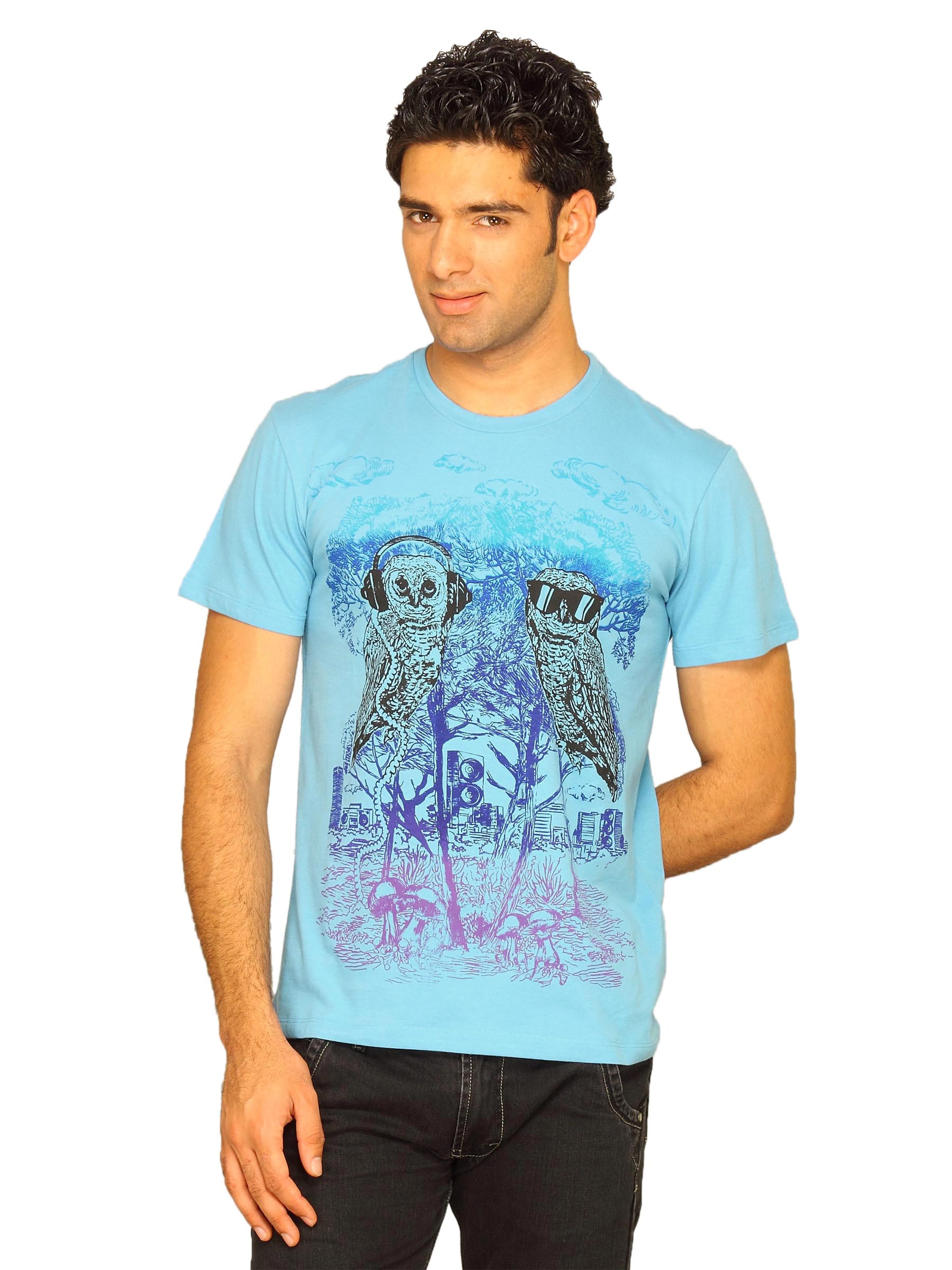 Free Authority Men's Owls With Glasses Blue T-shirt
