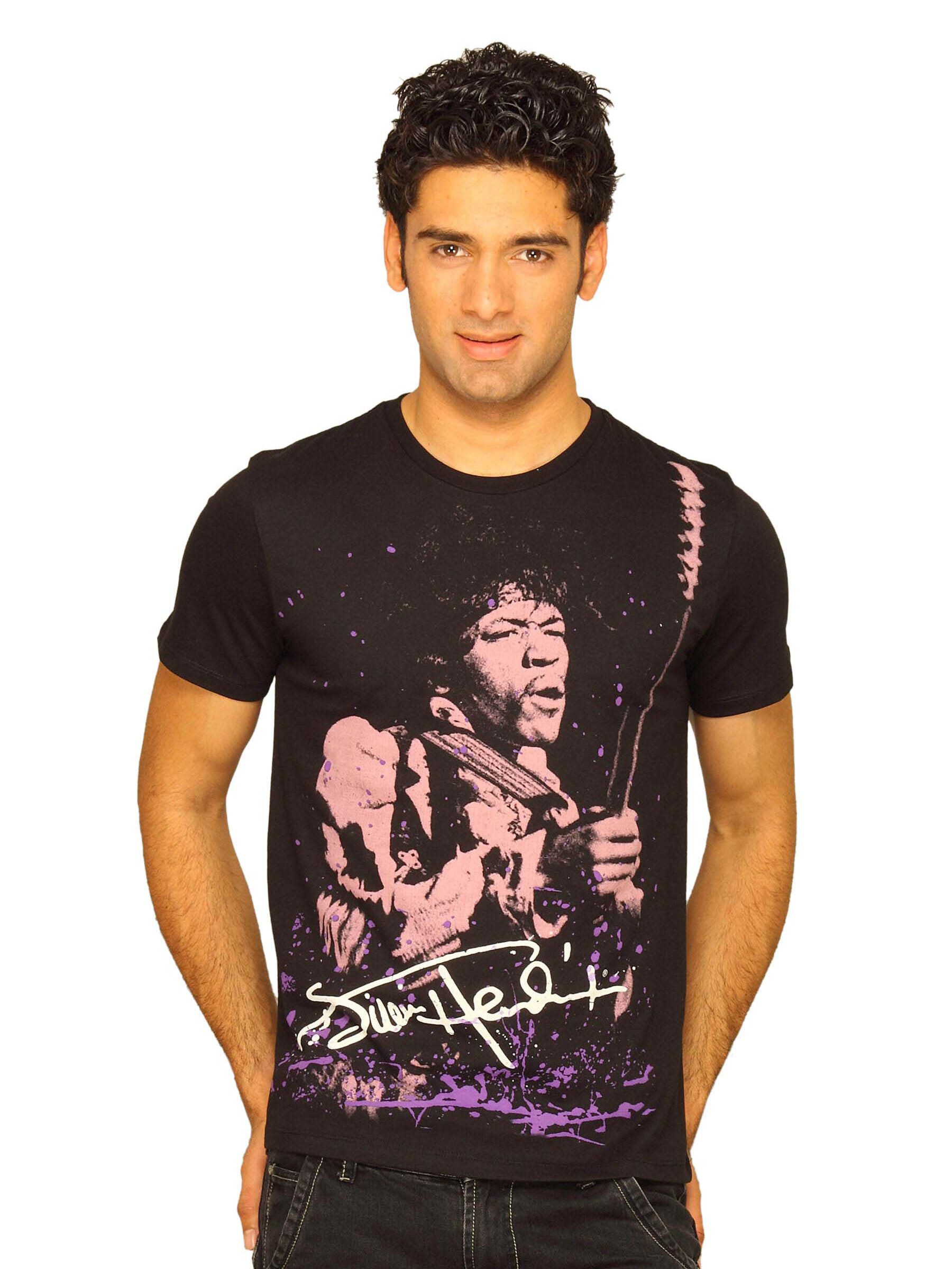 Jimi Hendrix Men's Guitar Signature Black T-shirt