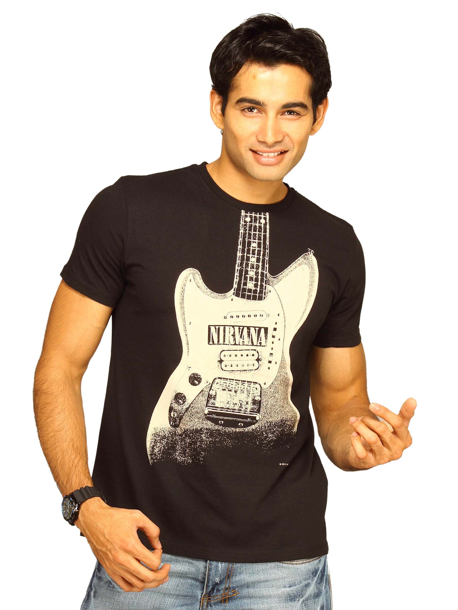 Nirvana Men's Guitar Image Discharge Black T-shirt