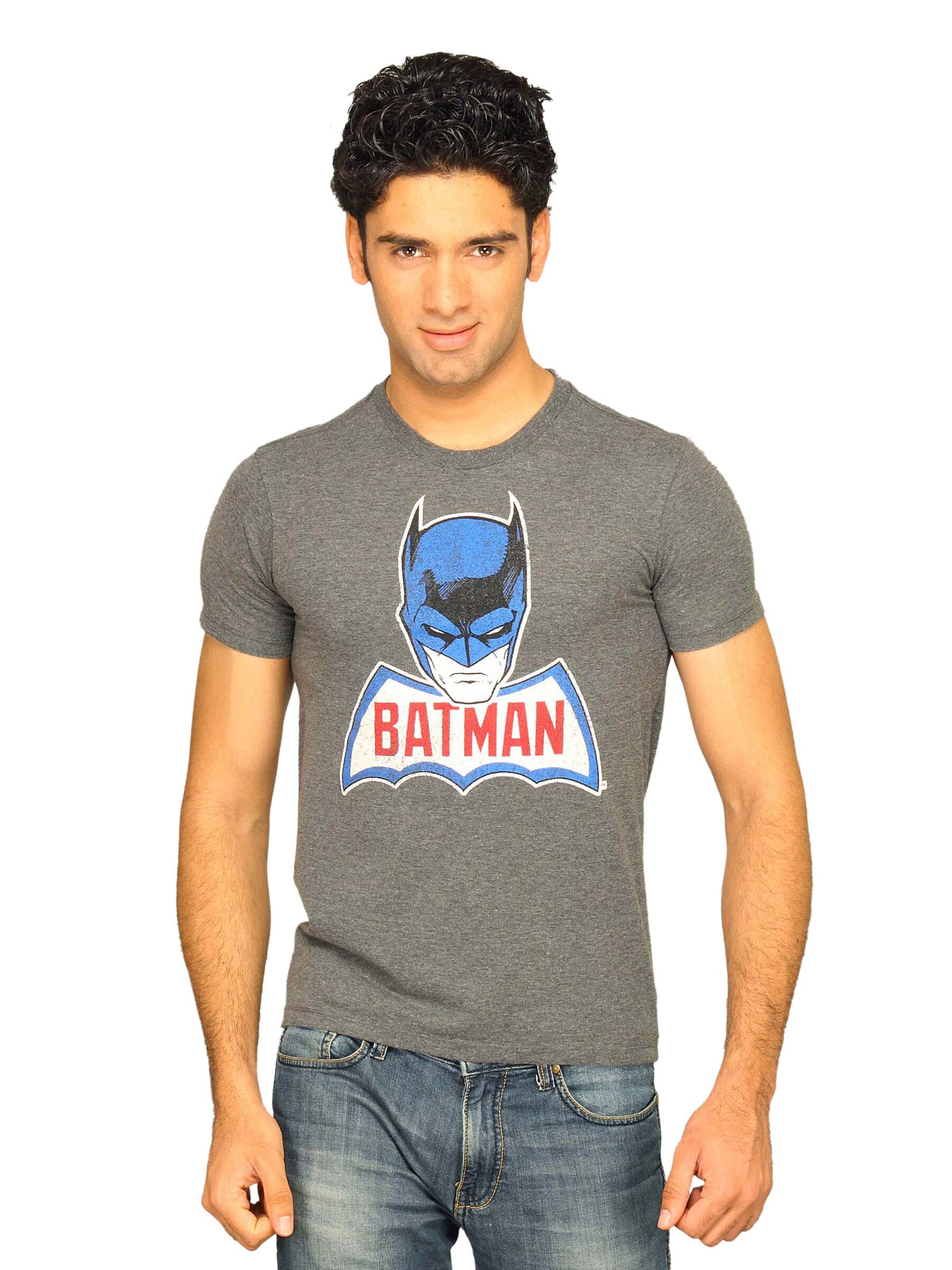Batman Men's Face Distressed Charcoal T-shirt