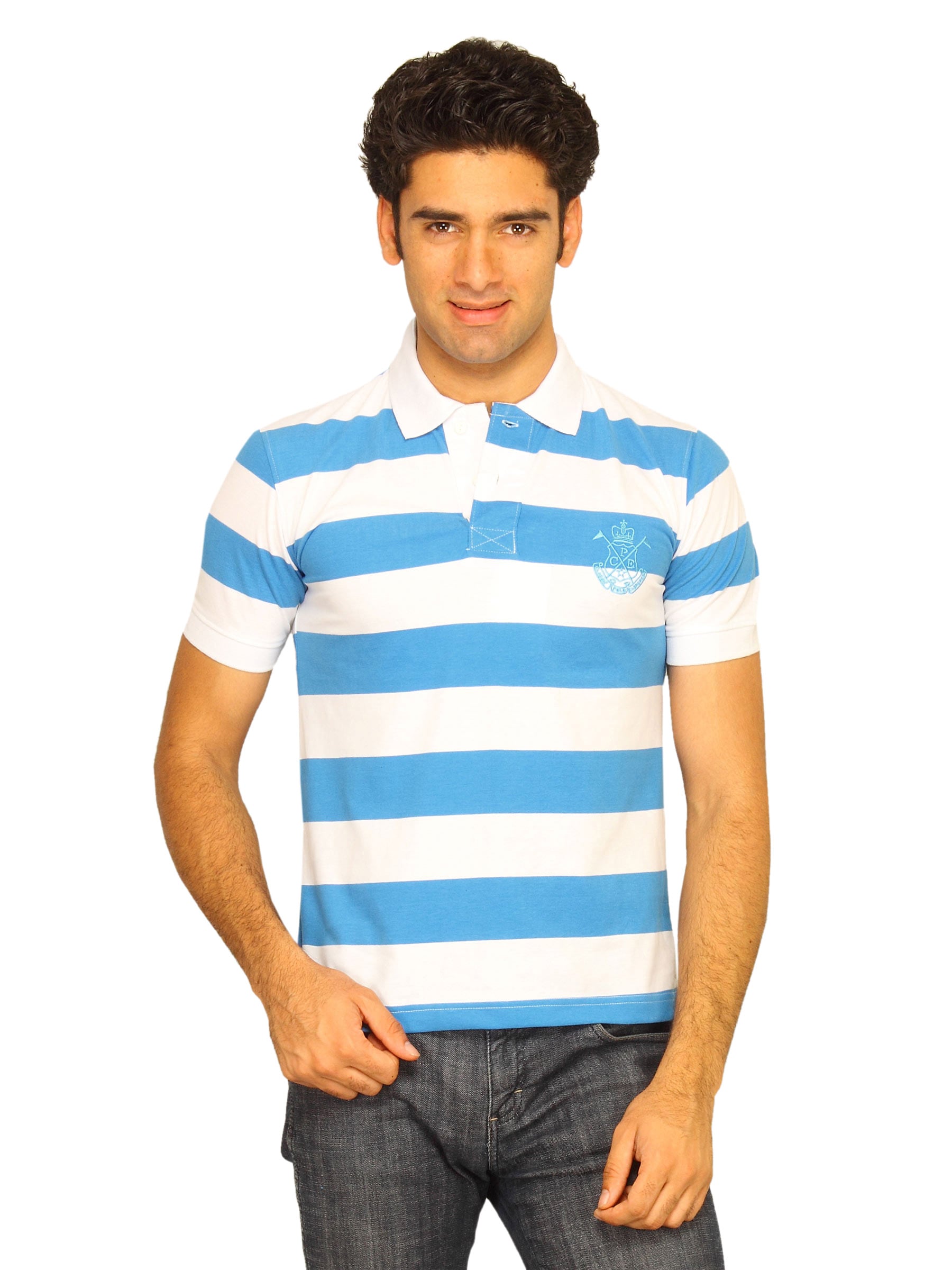 Classic Polo Men's White T-shirt with Dark Blue Stripes