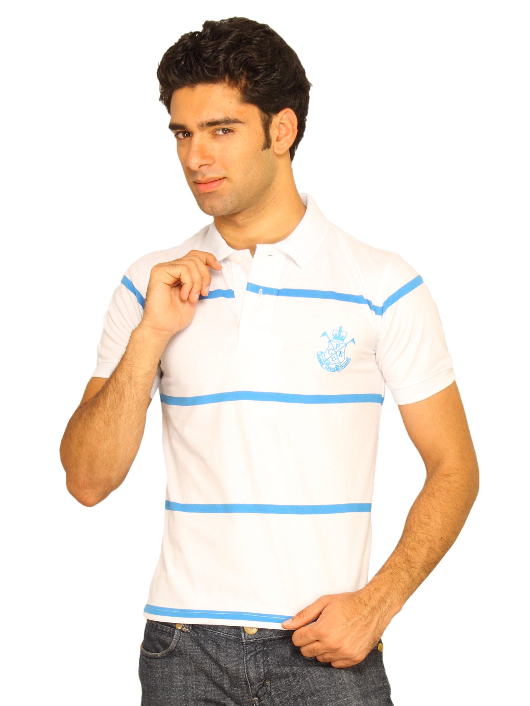 Classic Polo Men's White T-shirt with Navy Stripes