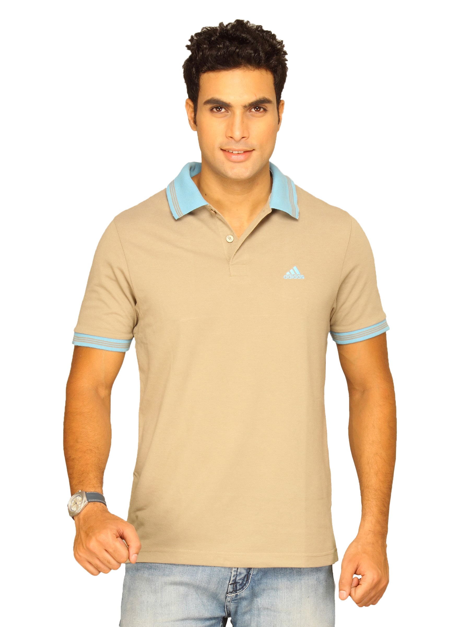 ADIDAS Men's Light Brown Polo T-shirt