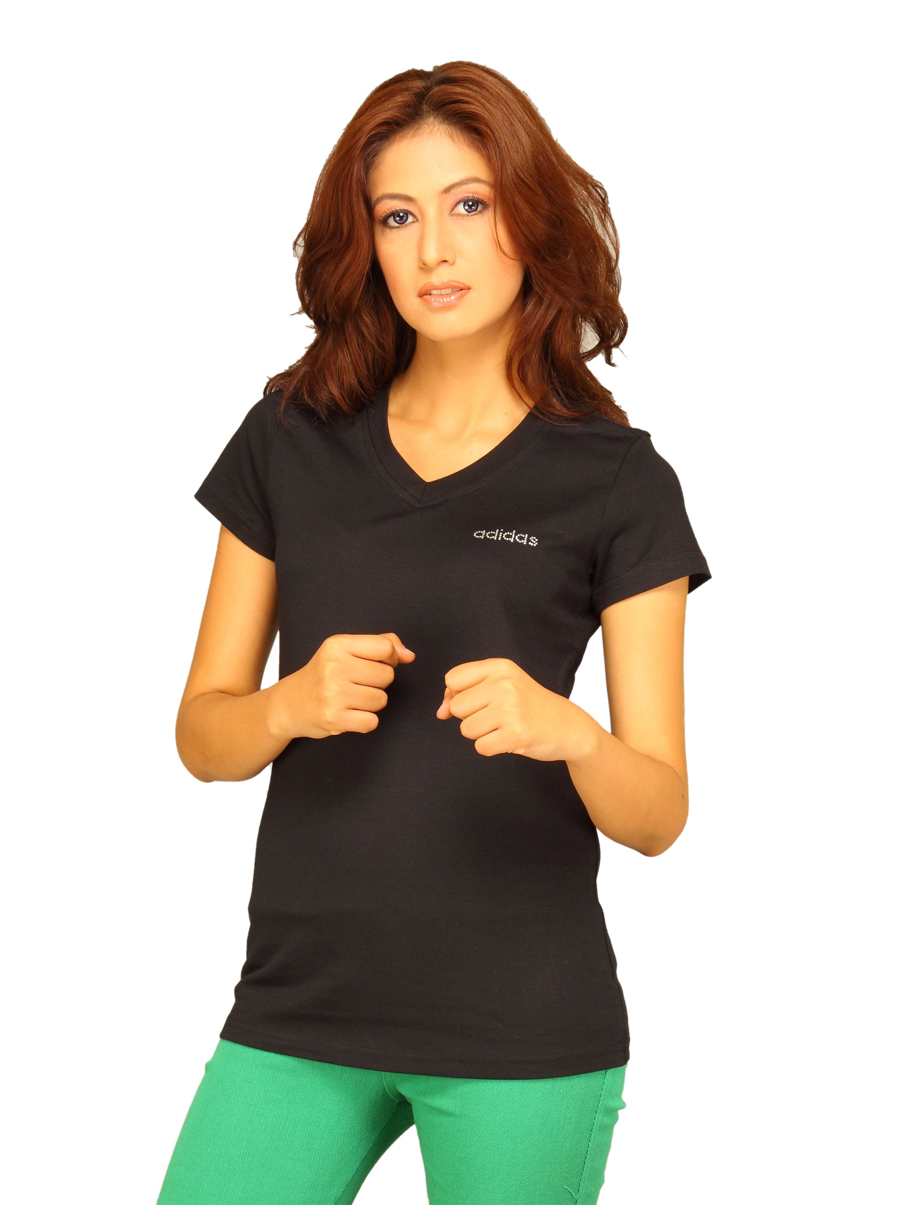 ADIDAS Women's V Neck With Crystal Black T-shirt