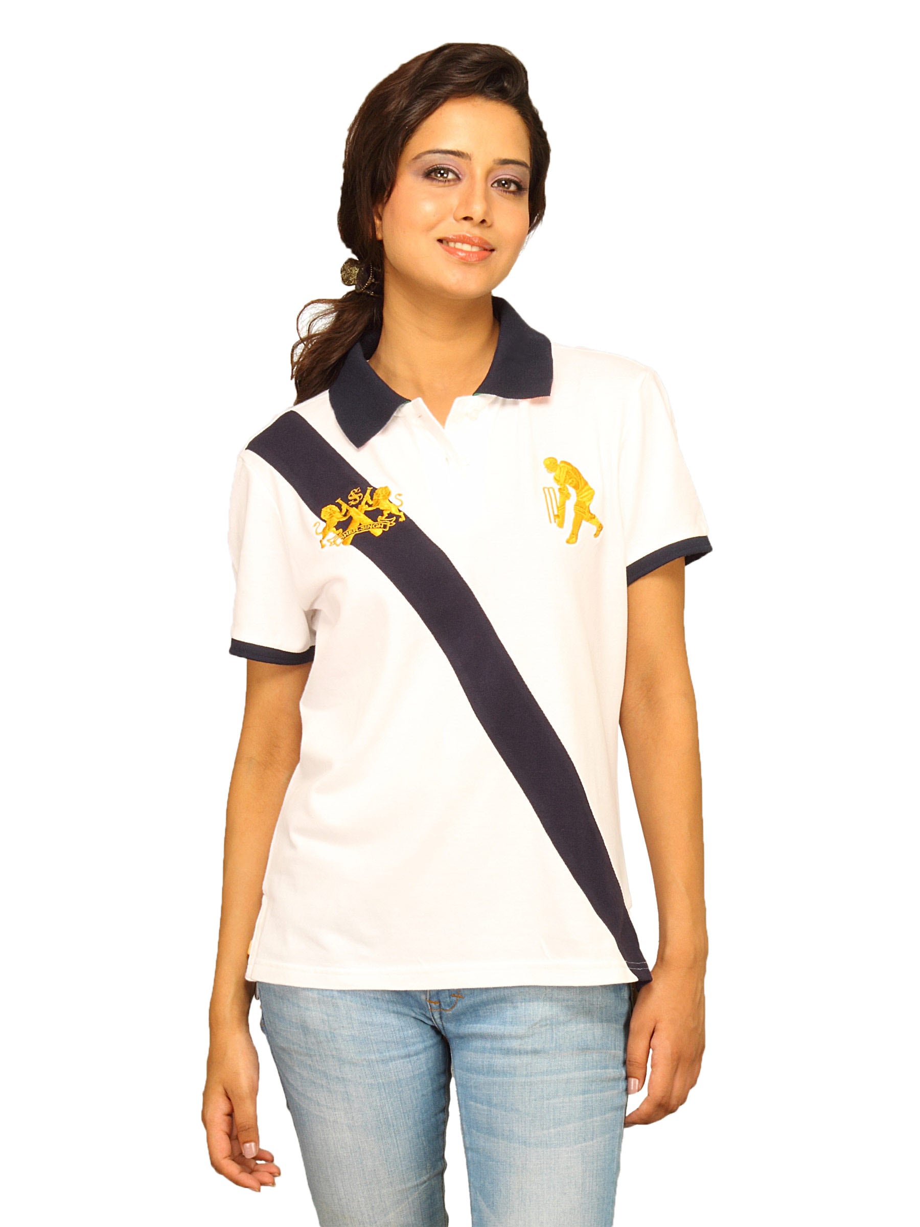 Sher Singh Women India White Polo T-shirt