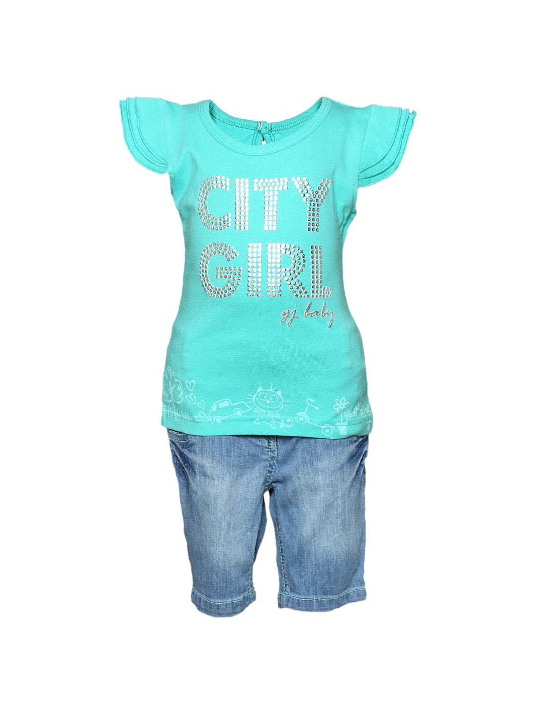 Gini and Jony Girl's Valencia Green Blue Infant Kidswear