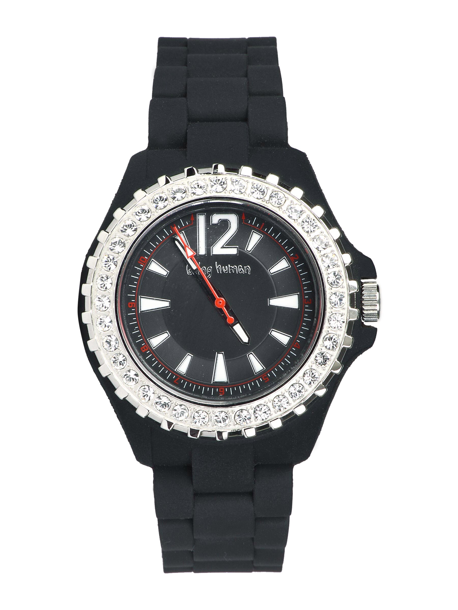 Being Human Women Black Silicon Strap with Stones Watch