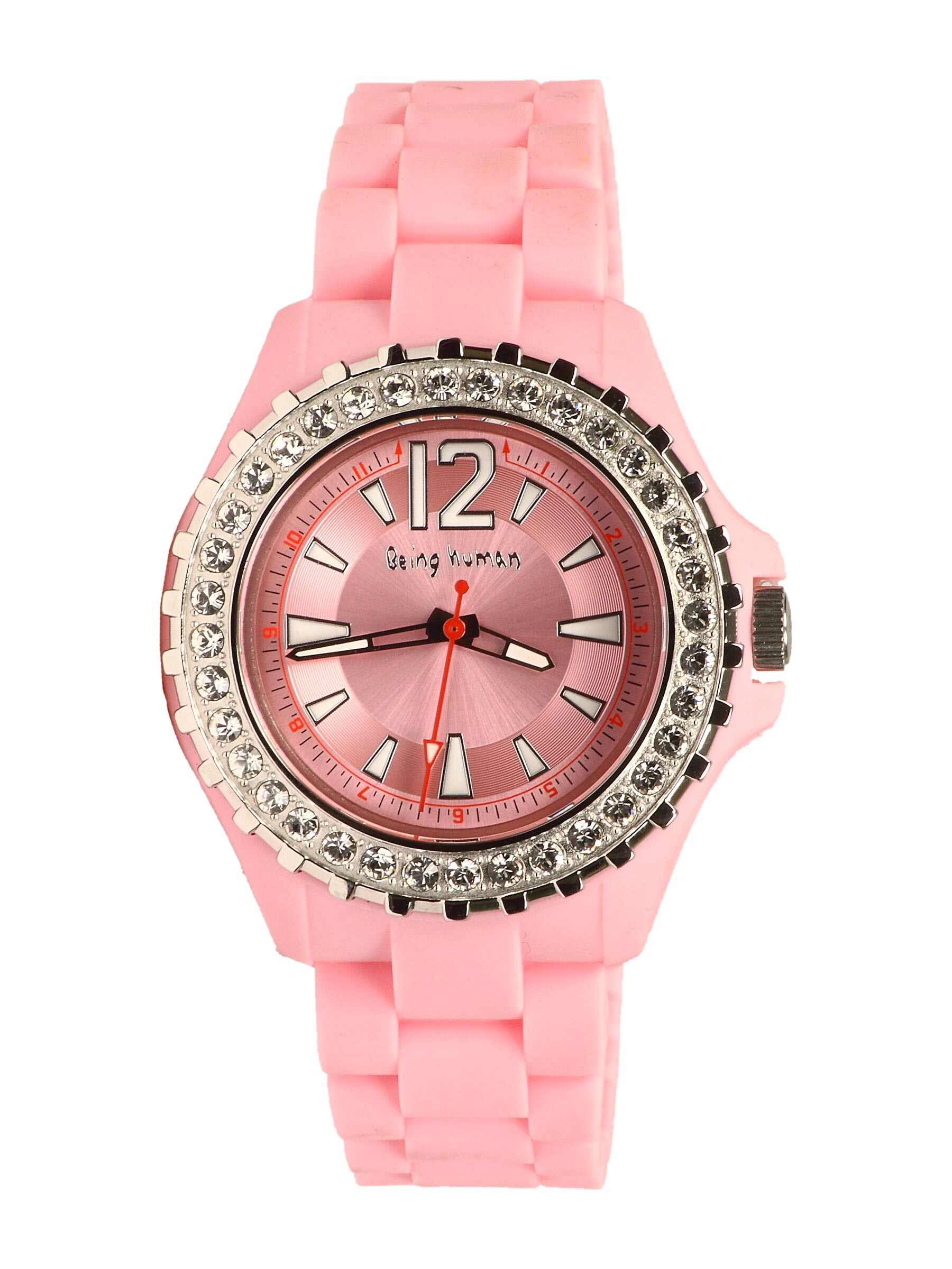 Being Human Women Pink Silicon Strap with Stones Watch