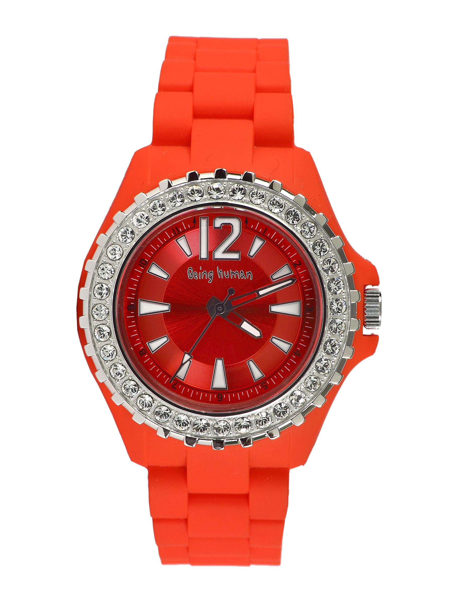 Being Human Women Red Silicon Strap with Stones Watch