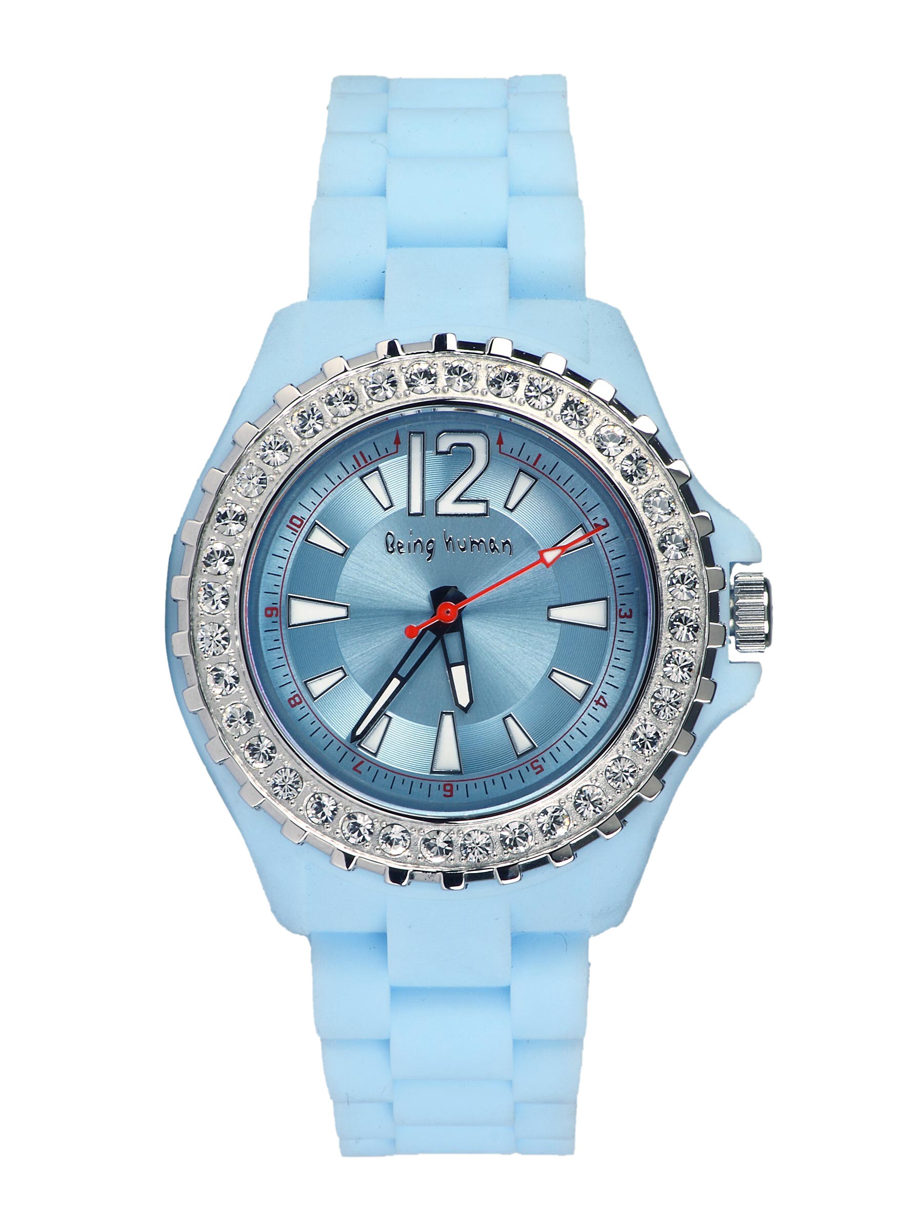 Being Human Women Blue Silicon Strap with Stones Watch