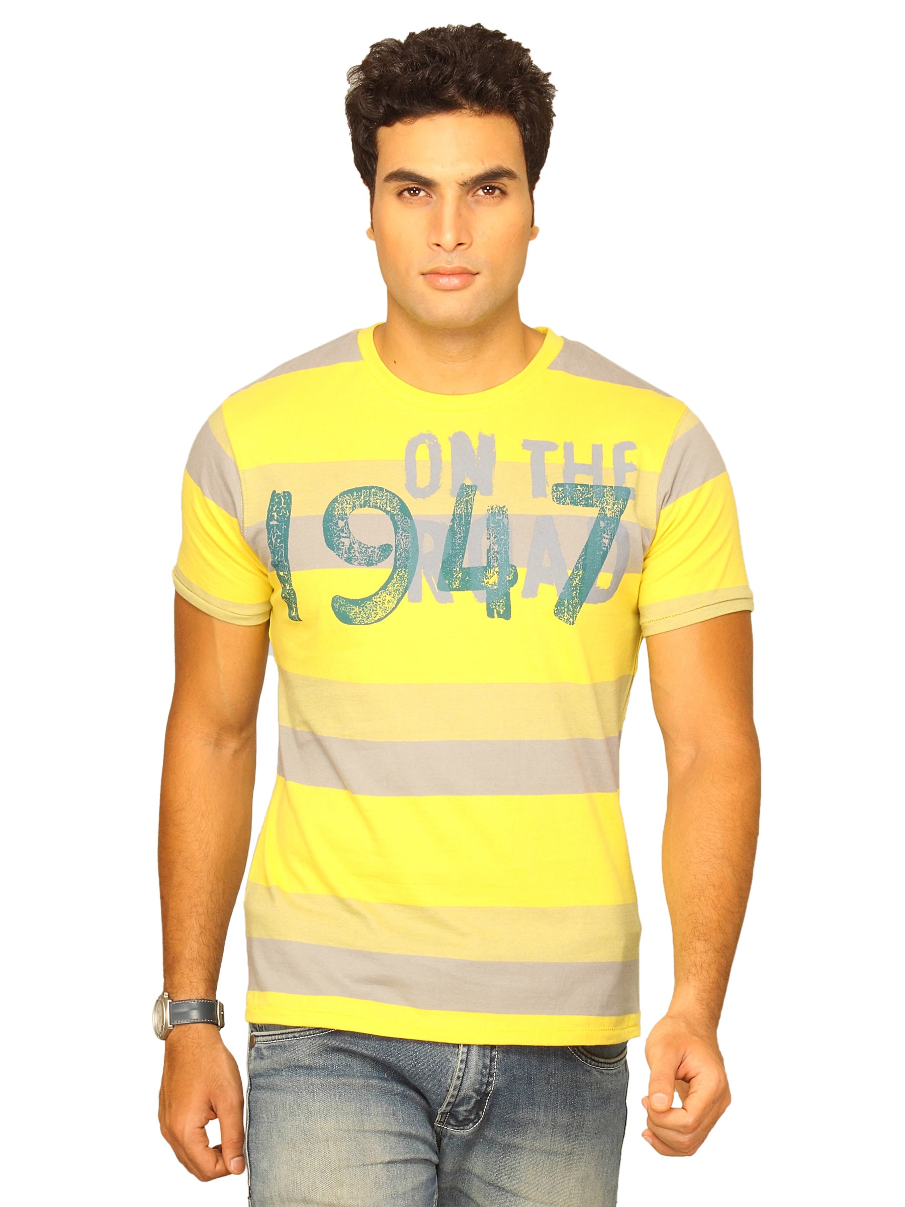 Wrangler Men's On The Road Striper Yellow Grey T-shirt