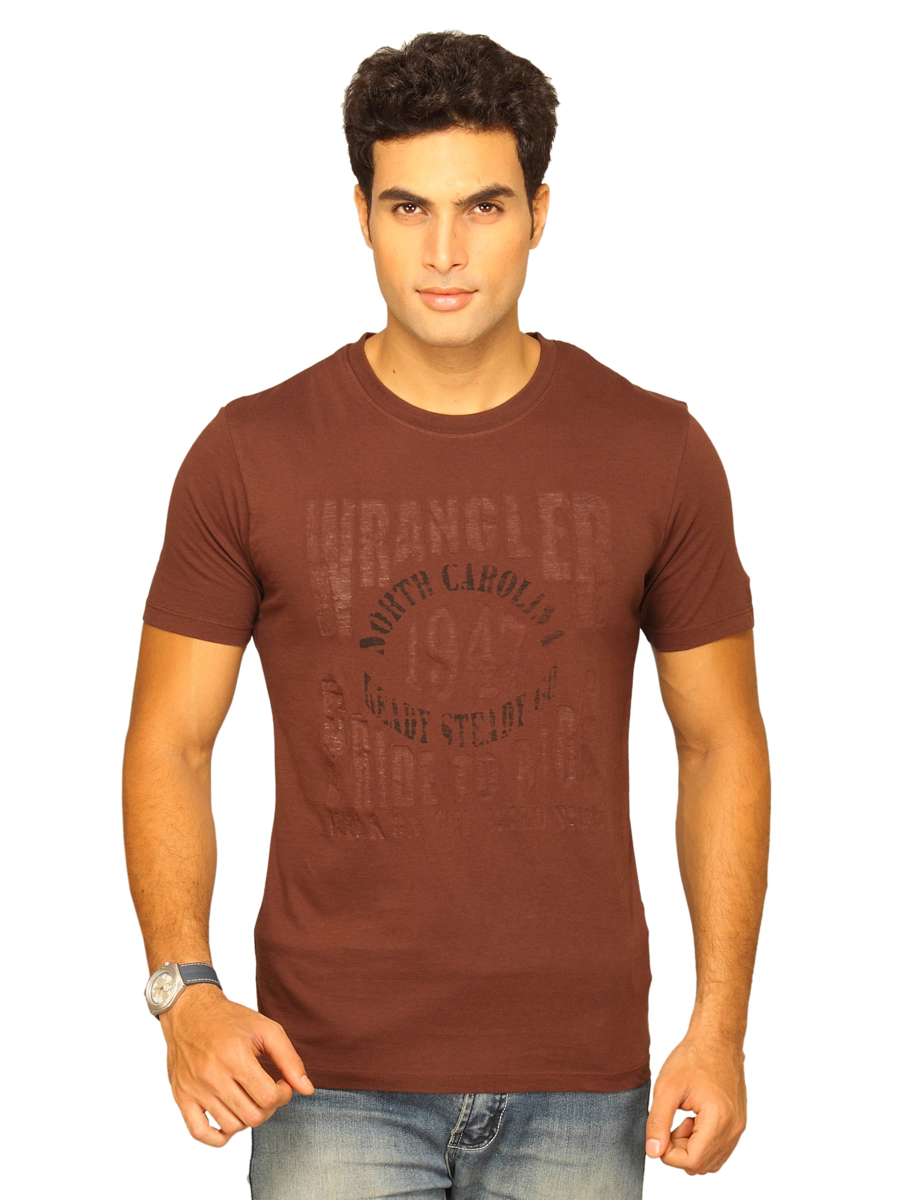 Wrangler Men's Reverse Print Brown T-shirt