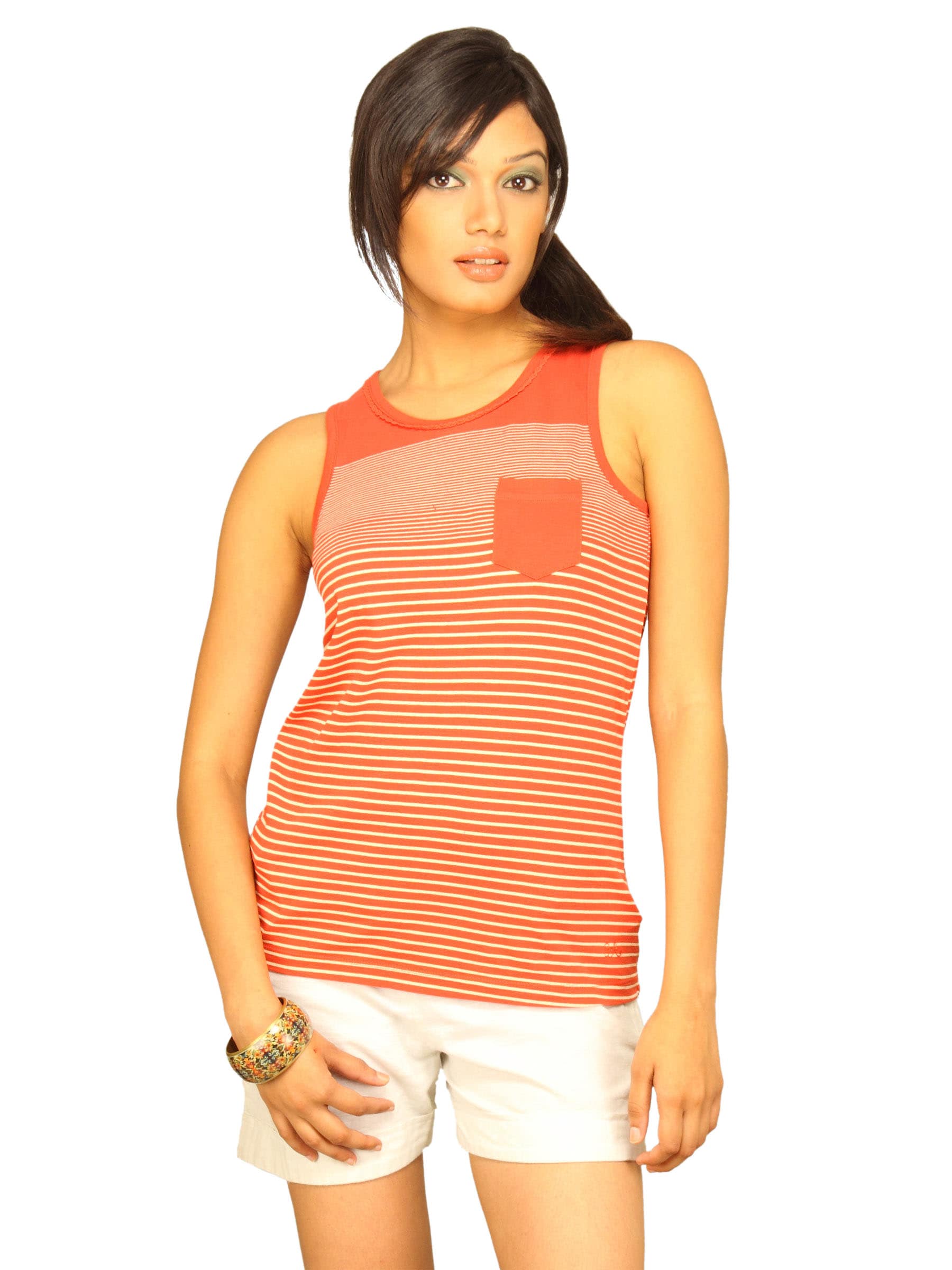 Wrangler Women Engineered Stripe Rust T-shirt