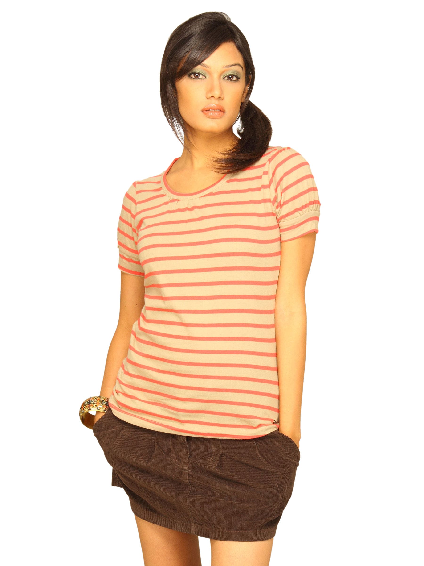 Wrangler Women's Nautical Stripe Beige Red T-shirt