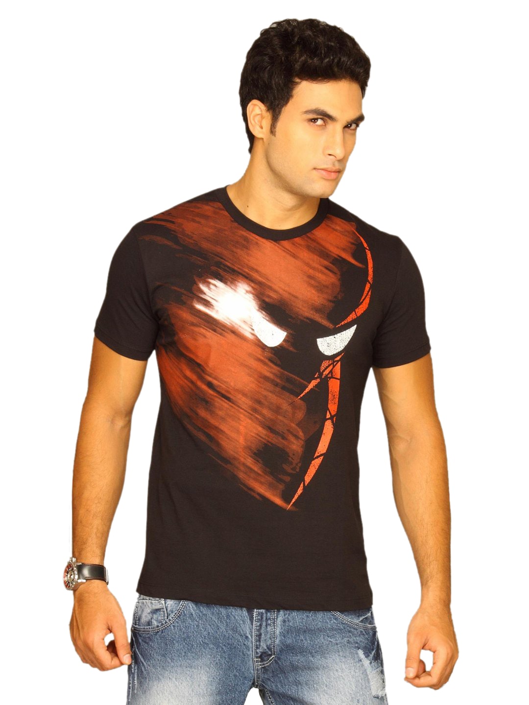 Marvel Men's Spiderman Zoom In Action Black T-shirt
