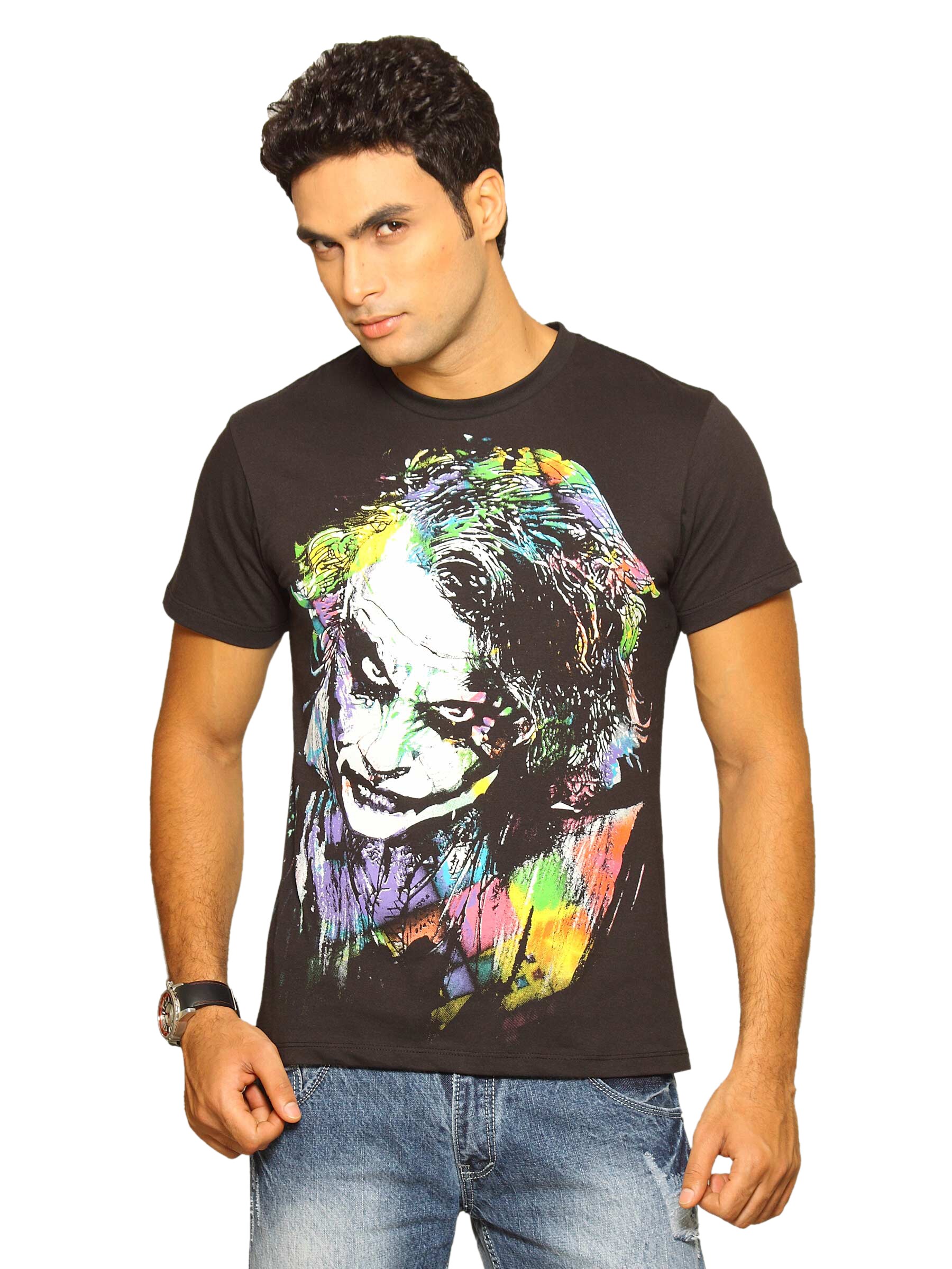 Dark Knight Men's Joker Color Splash Black T-shirt