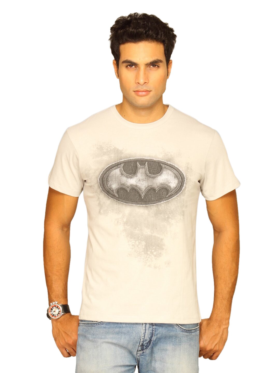 Batman Men's Denim Patch Light Grey T-shirt