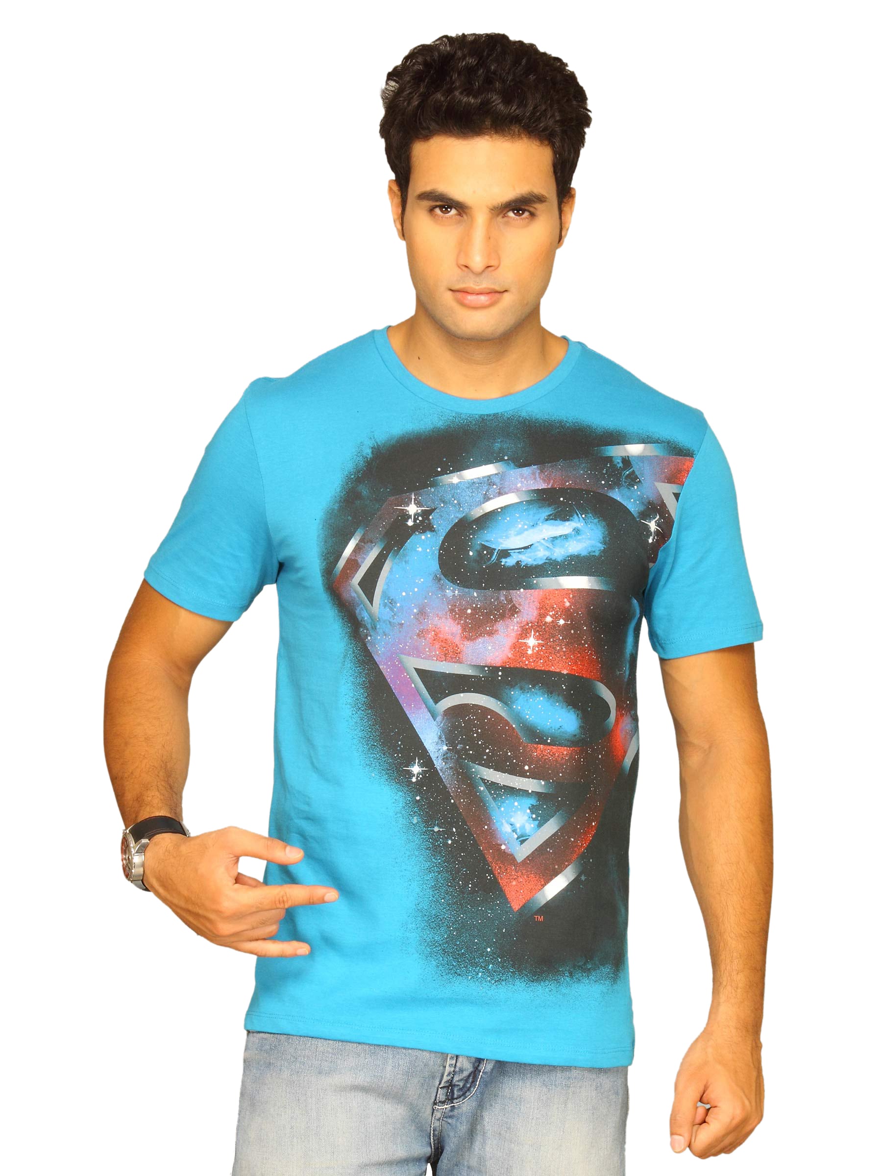 Superman Men's Superman Side Turq Blue T-shirt