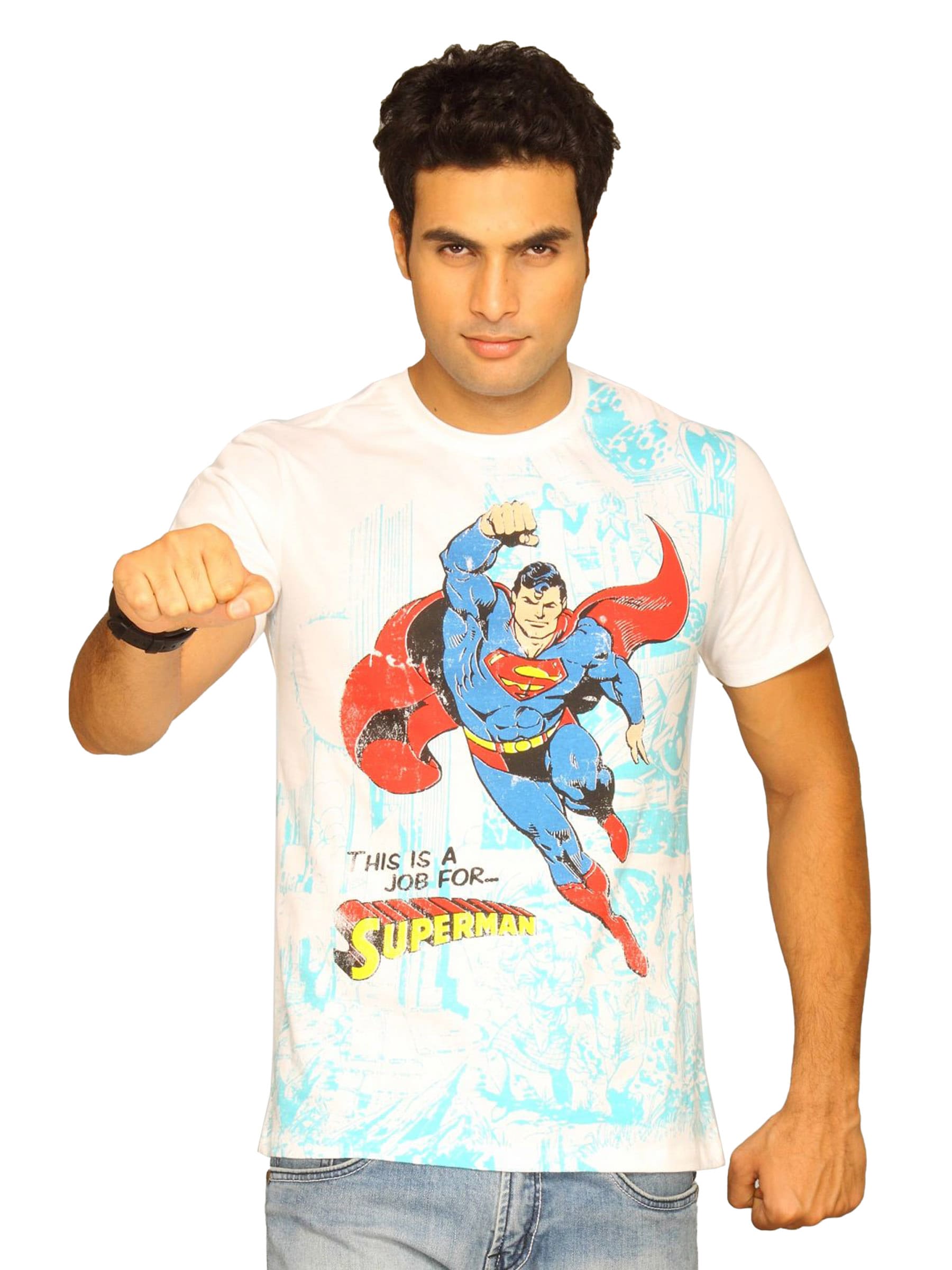 Superman Men's Job Round Neck White T-shirt