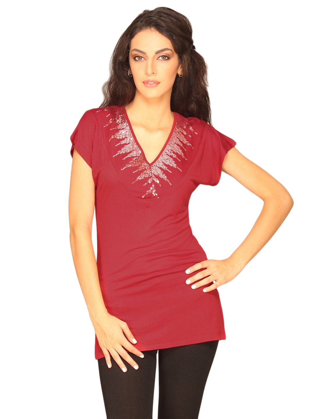 Jealous 21 Women V Neck Sequined Red Top