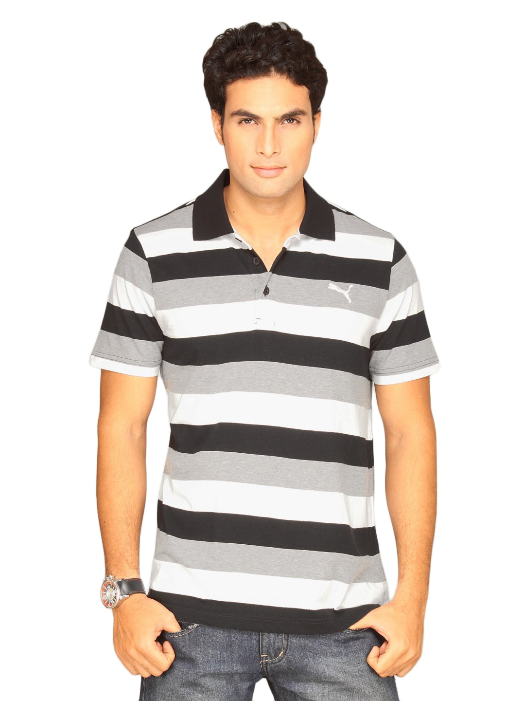 Puma Men's Stripe Polo Black T-shirt