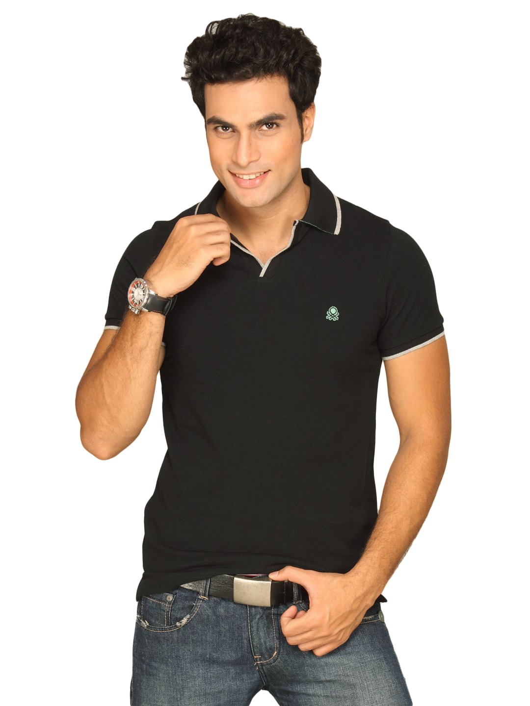 UCB Men's Johny Collar With Two Tone Black T-shirt