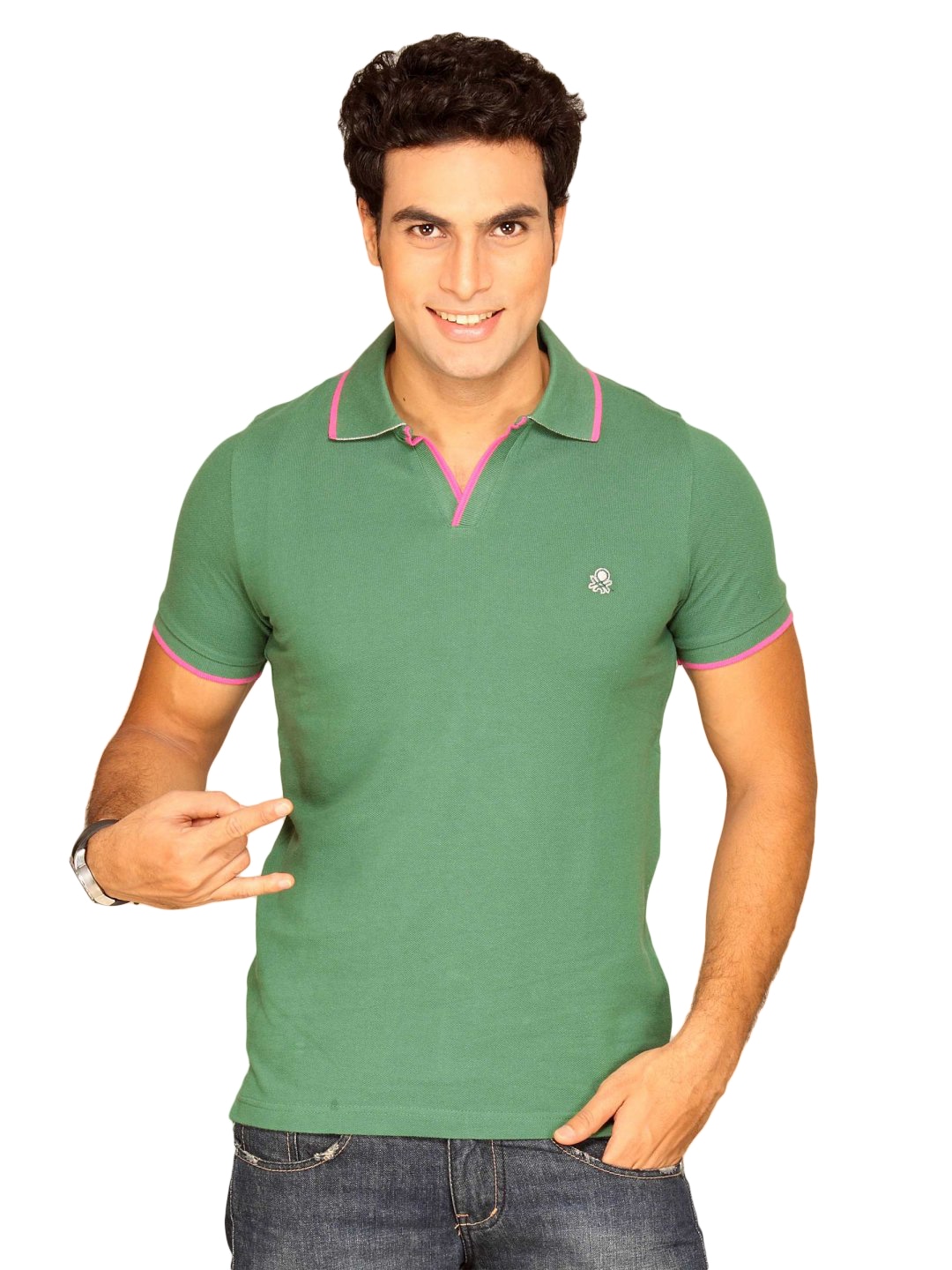 UCB Men's Johny Collar With Two Tone Green T-shirt