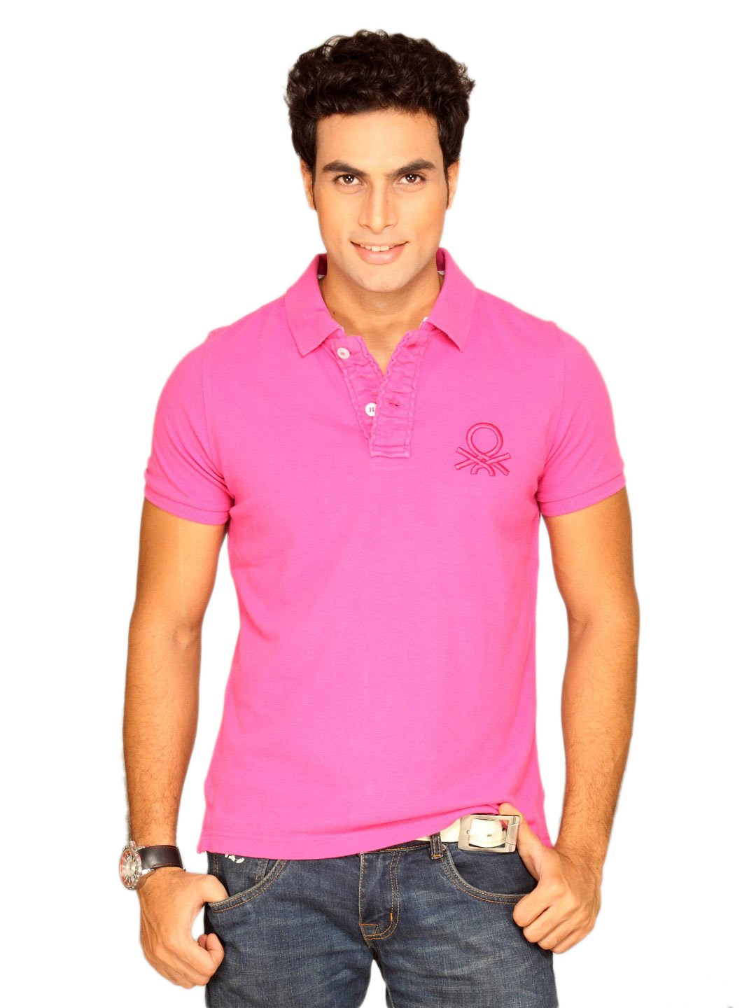 UCB Men's Polo Neck With Big Ben Logo Pink T-shirt