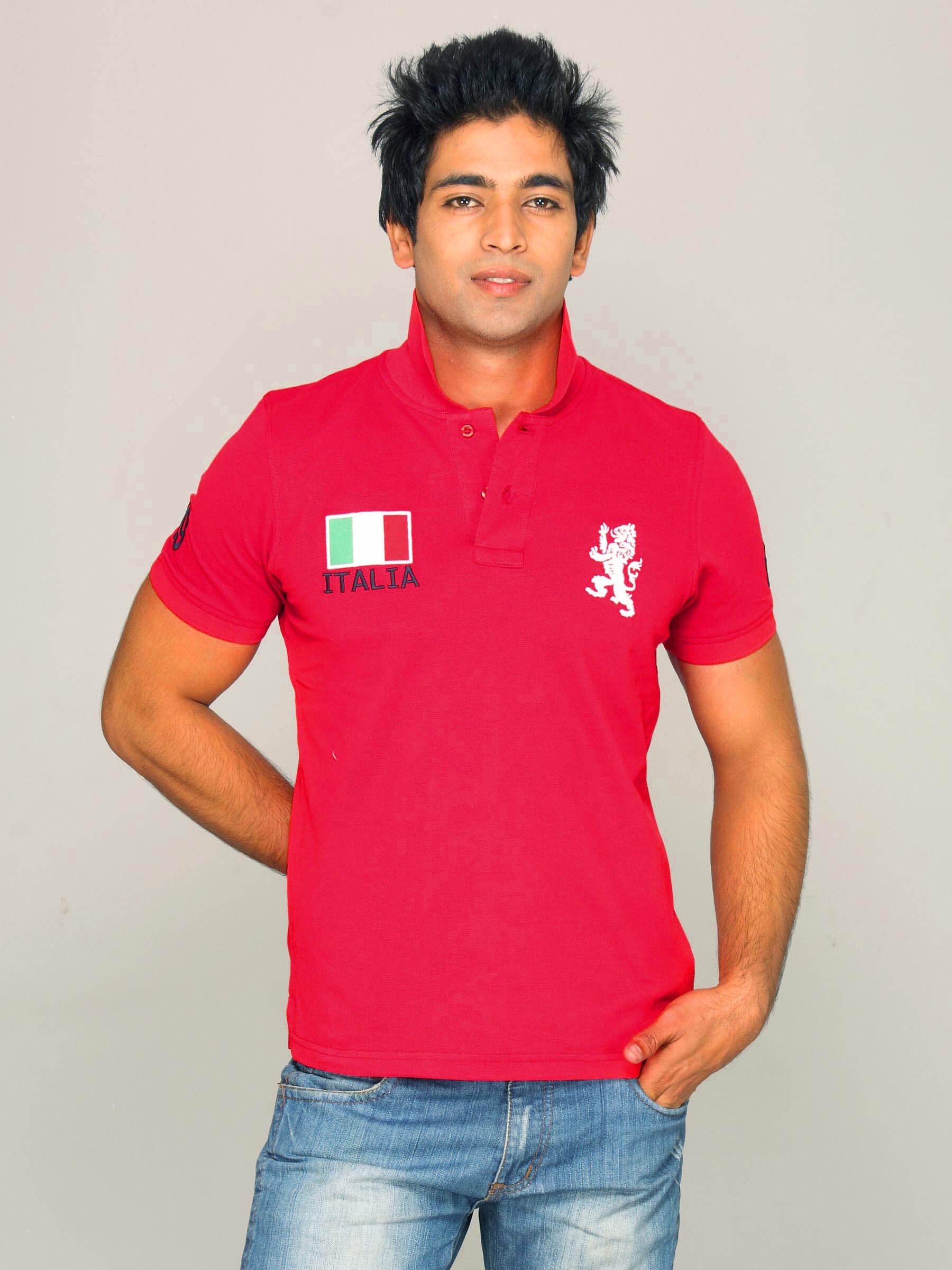 UCB Men's Polo Neck With Lion Logo Red T-shirt