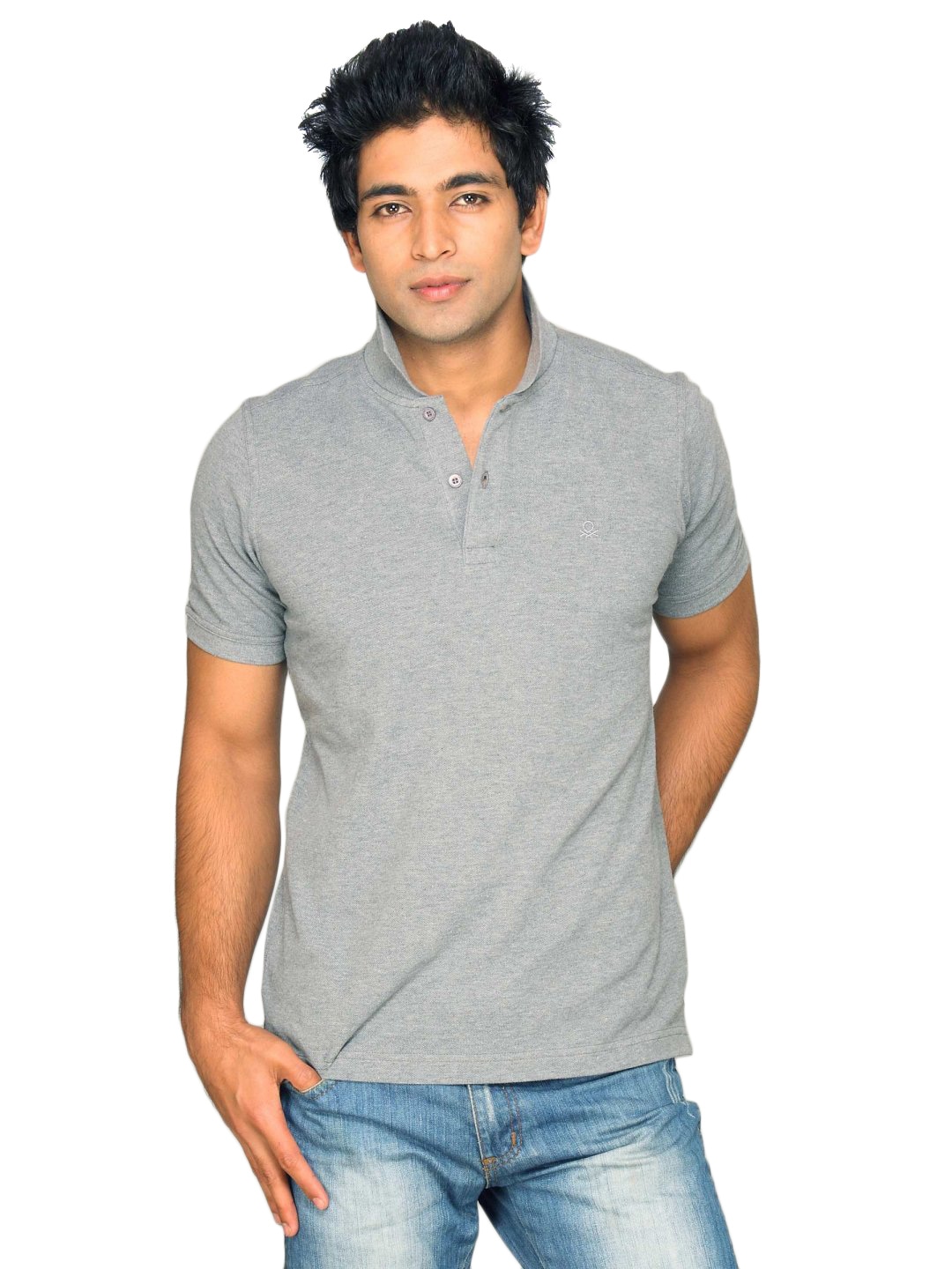 UCB Men's Polo Neck With Logo At Chest Dark Grey T-shirt