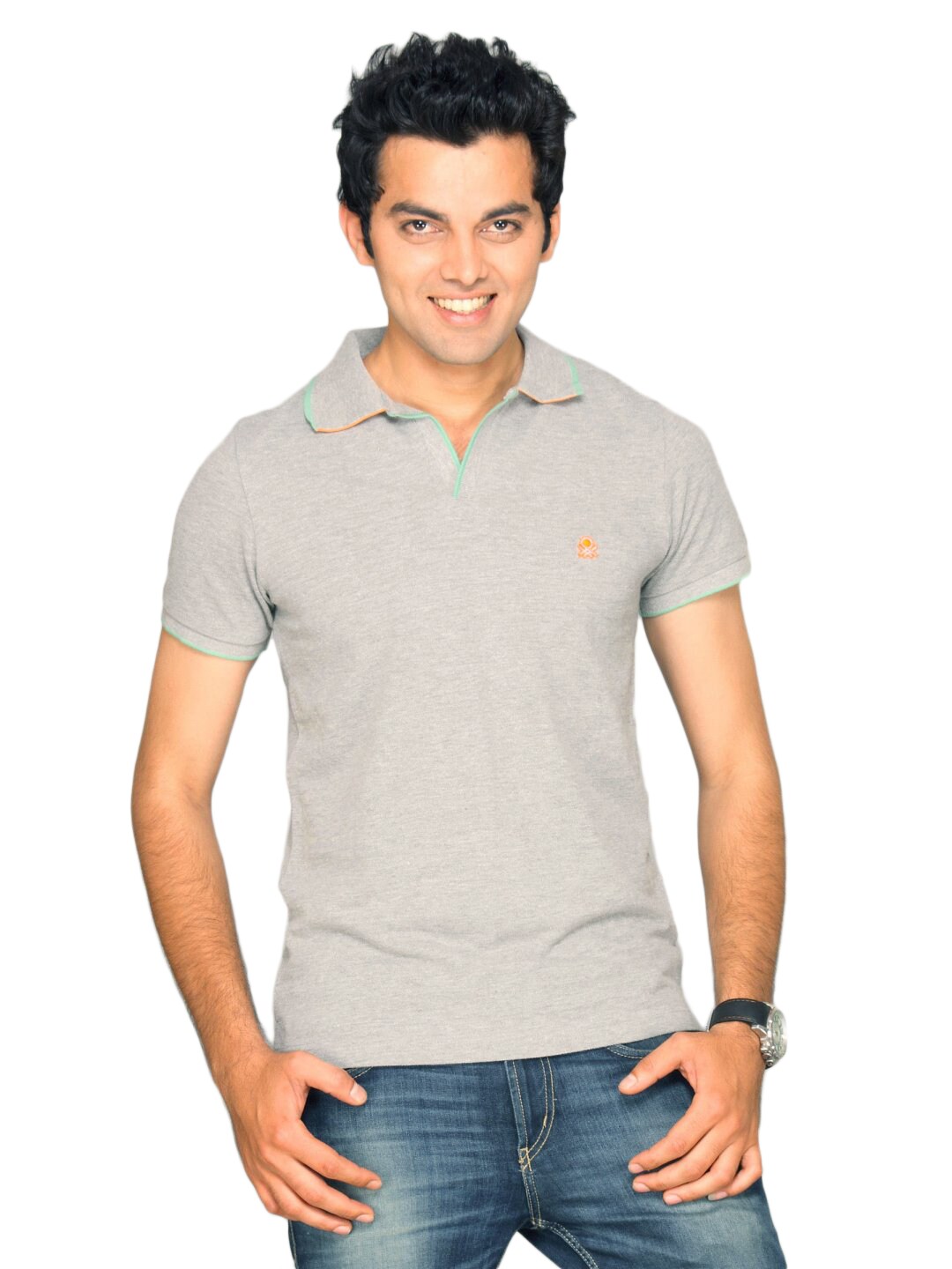 UCB Men's Johny Collar With Two Tone Grey T-shirt
