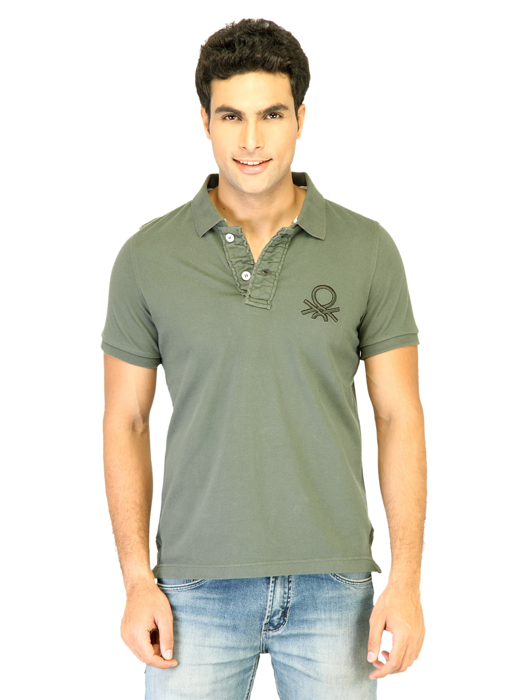 UCB Men's Polo Neck With Big Ben Logo Olive Green T-shirt