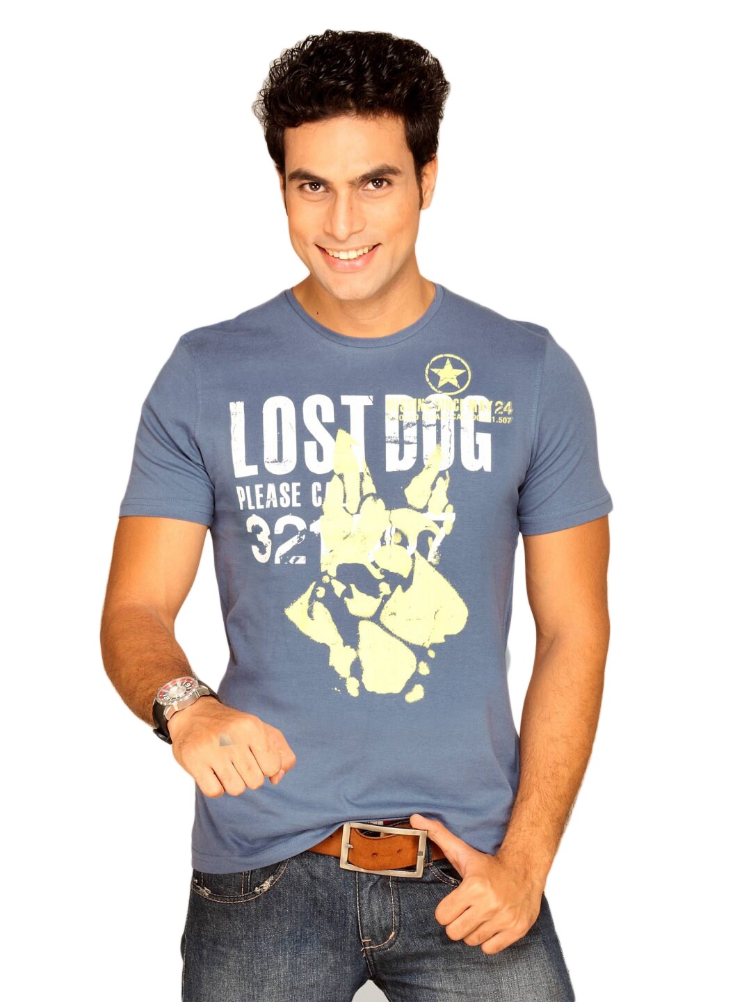 UCB Men's Lost Dog Print Blue T-shirt