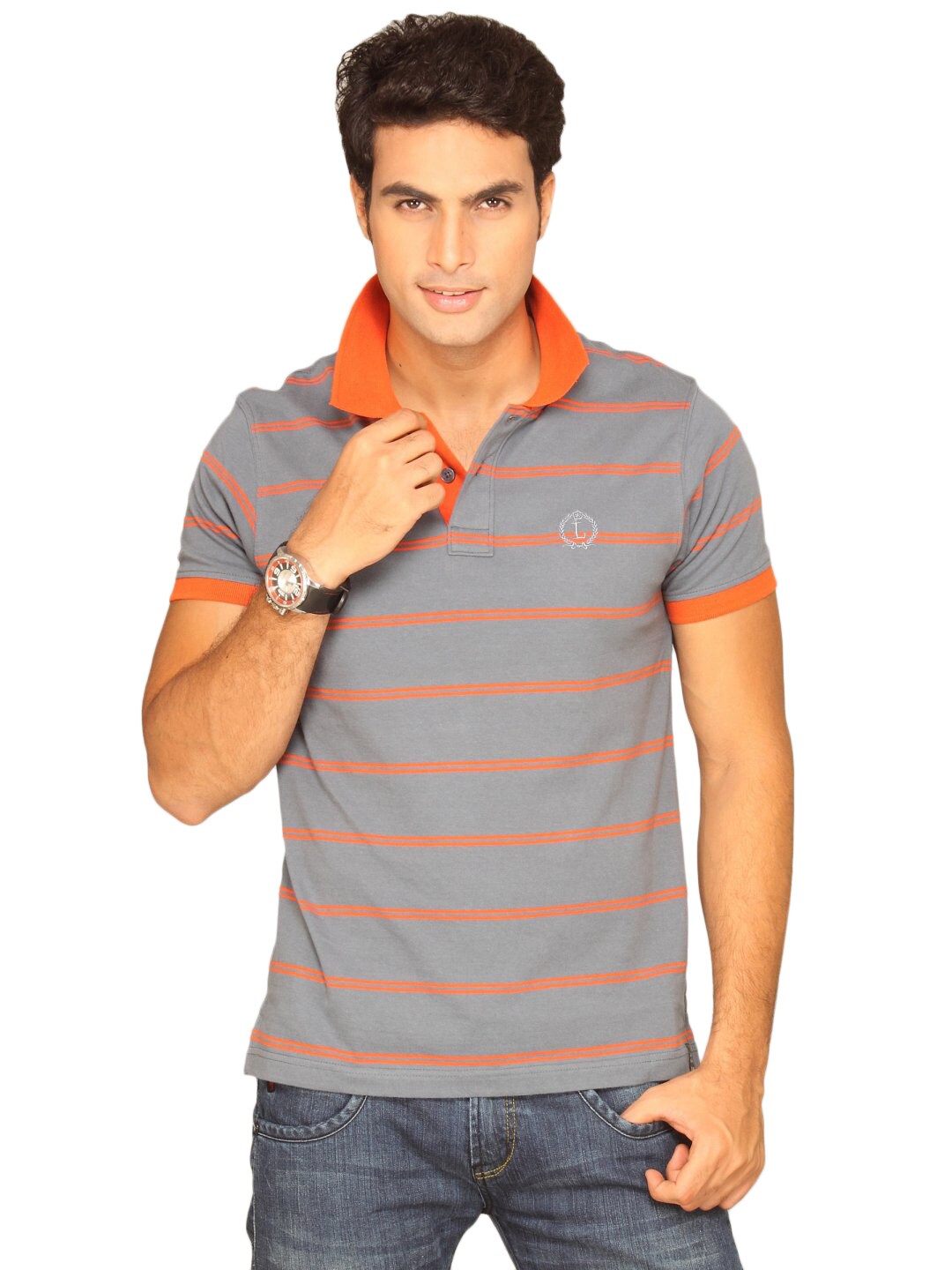 Lee Men's Striper Grey Orange T-shirt