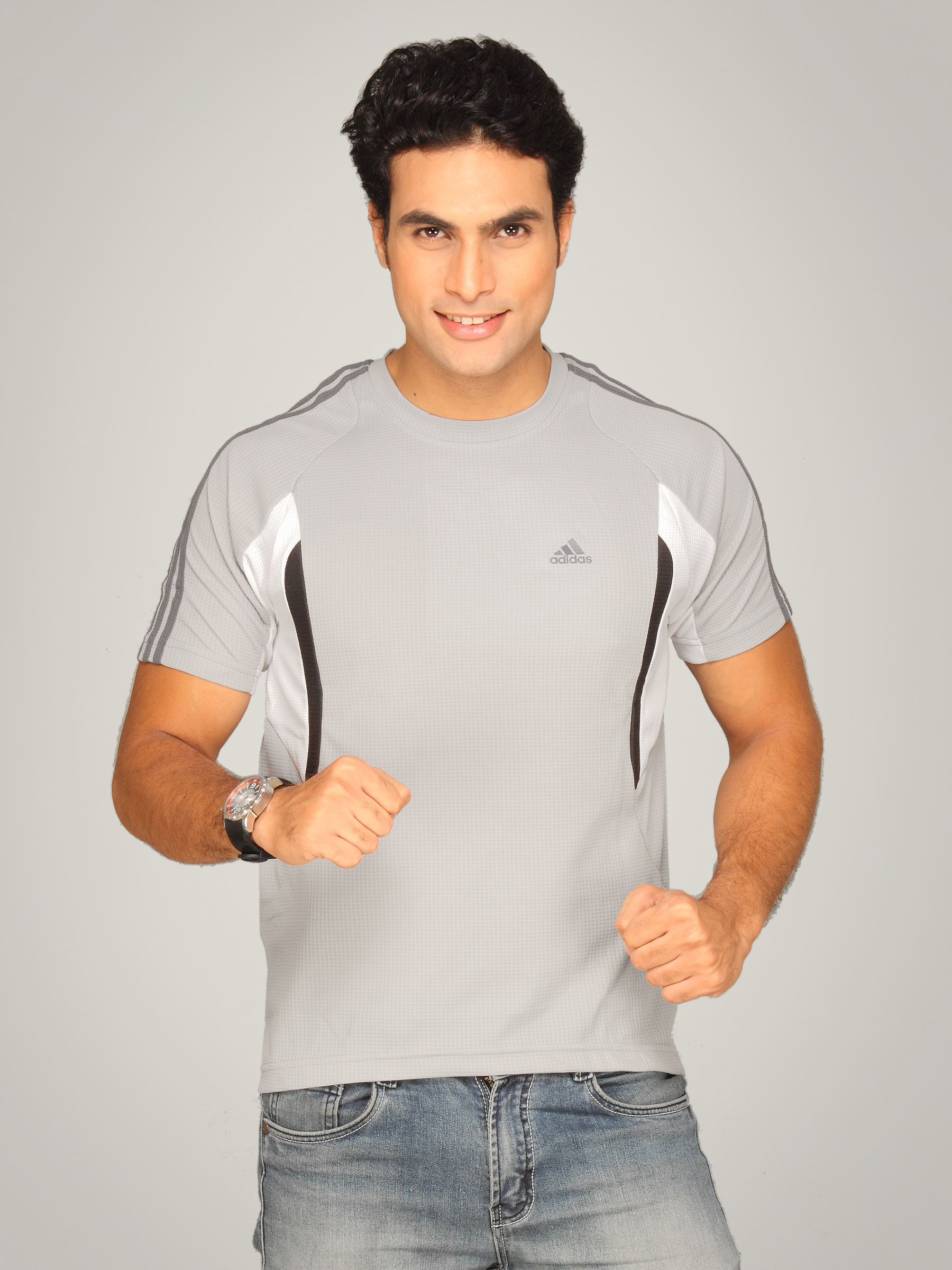ADIDAS Men's Grey Strip T-shirt