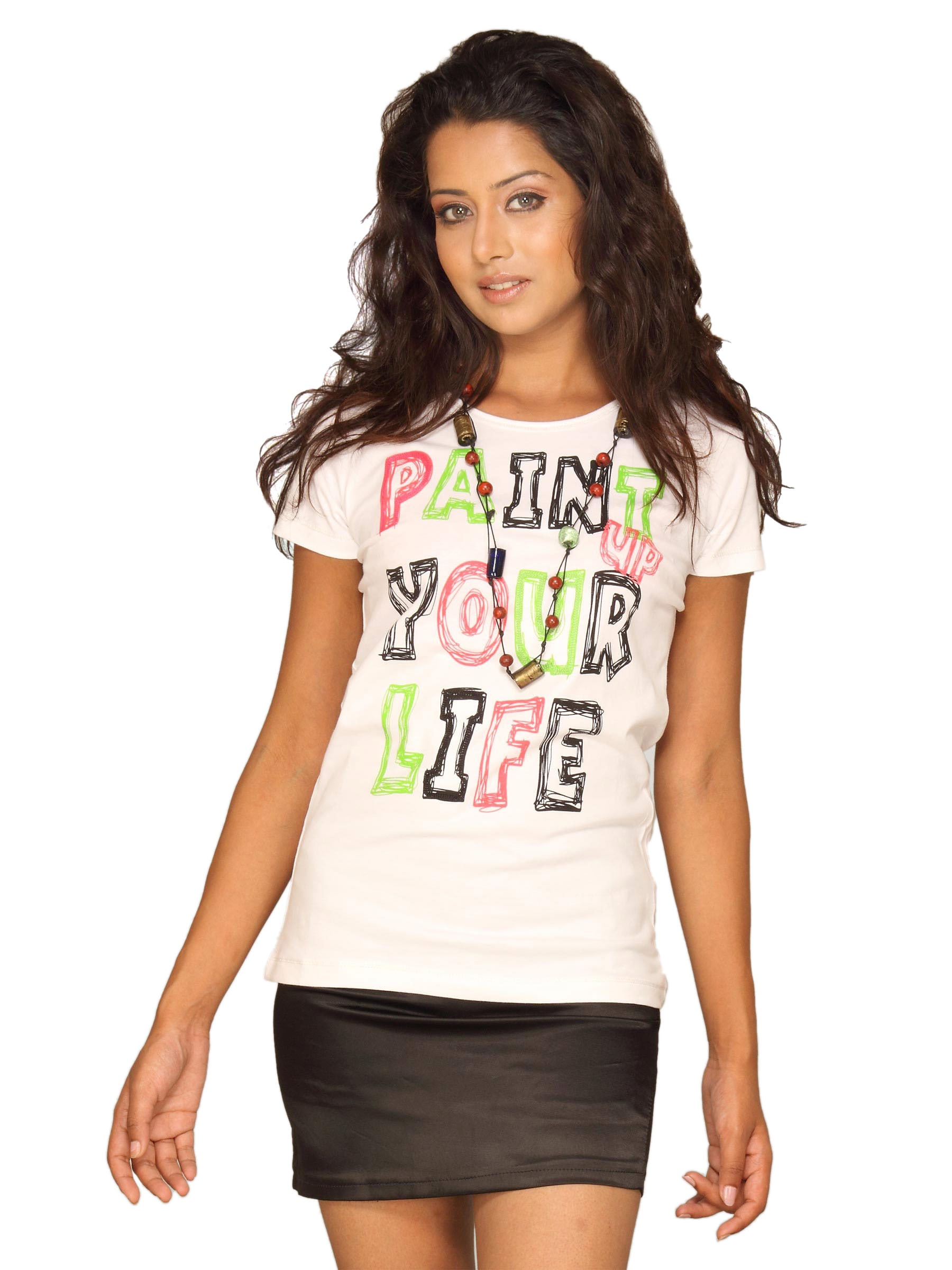 Spykar Women's Paint Your Life White T-shirt