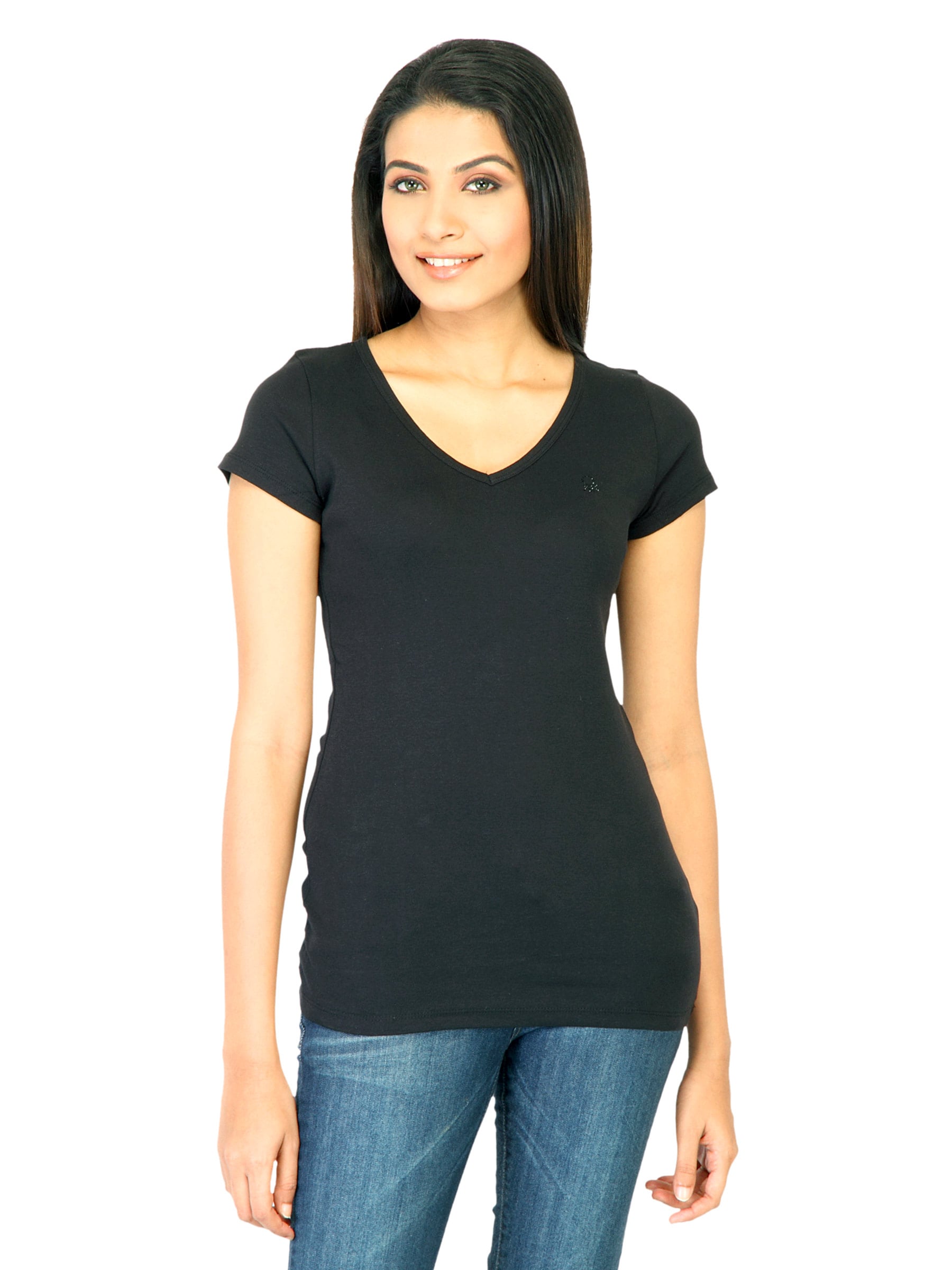 UCB Women's V Neck Black T-shirt