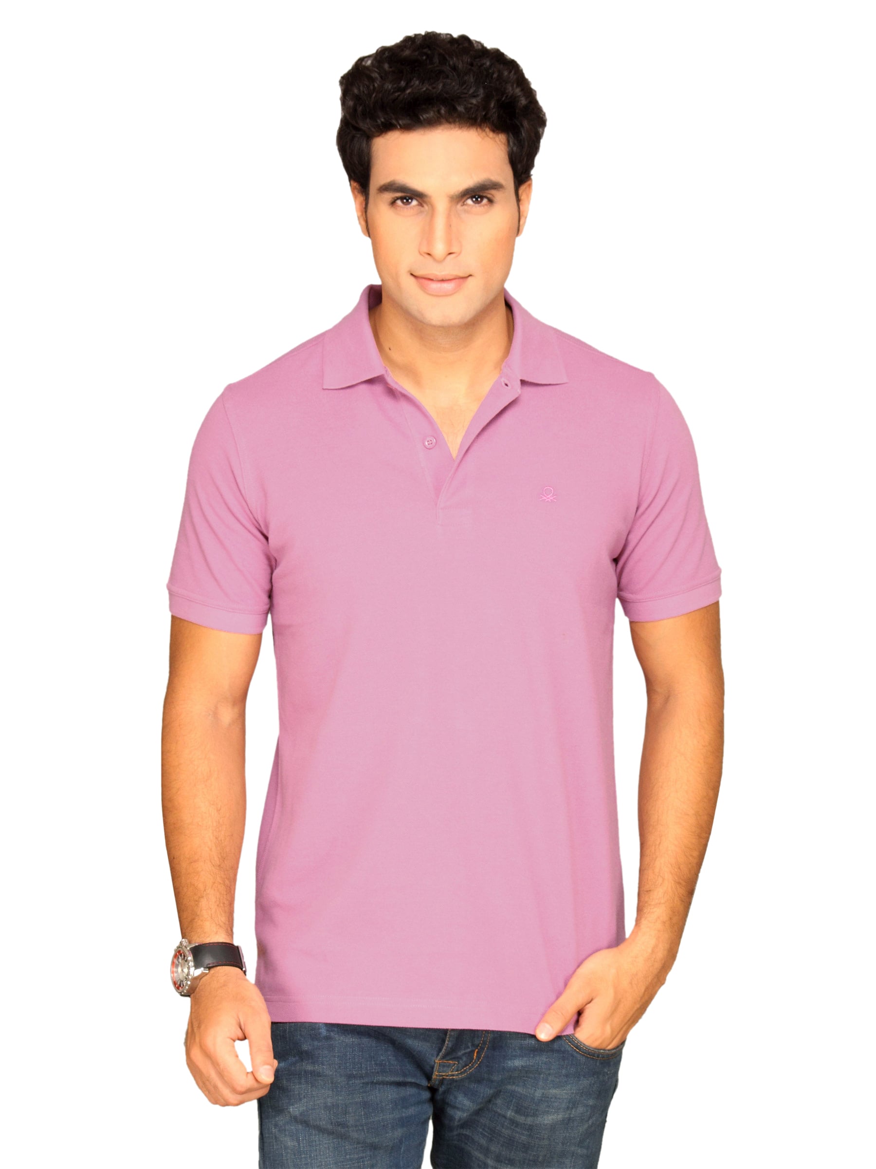 UCB Men's Polo Neck Logo At Chest Pink T-shirt