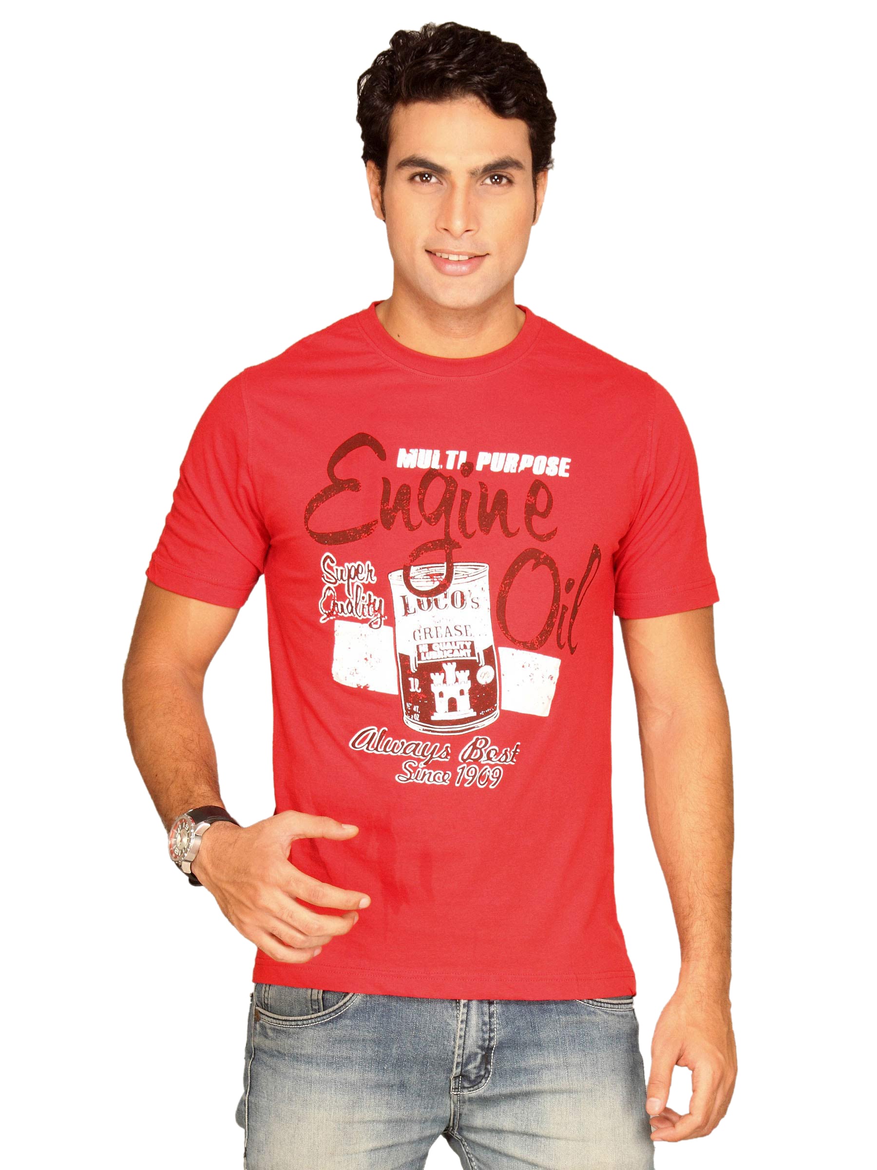 Locomotive Men's Round Neck Red T-shirt