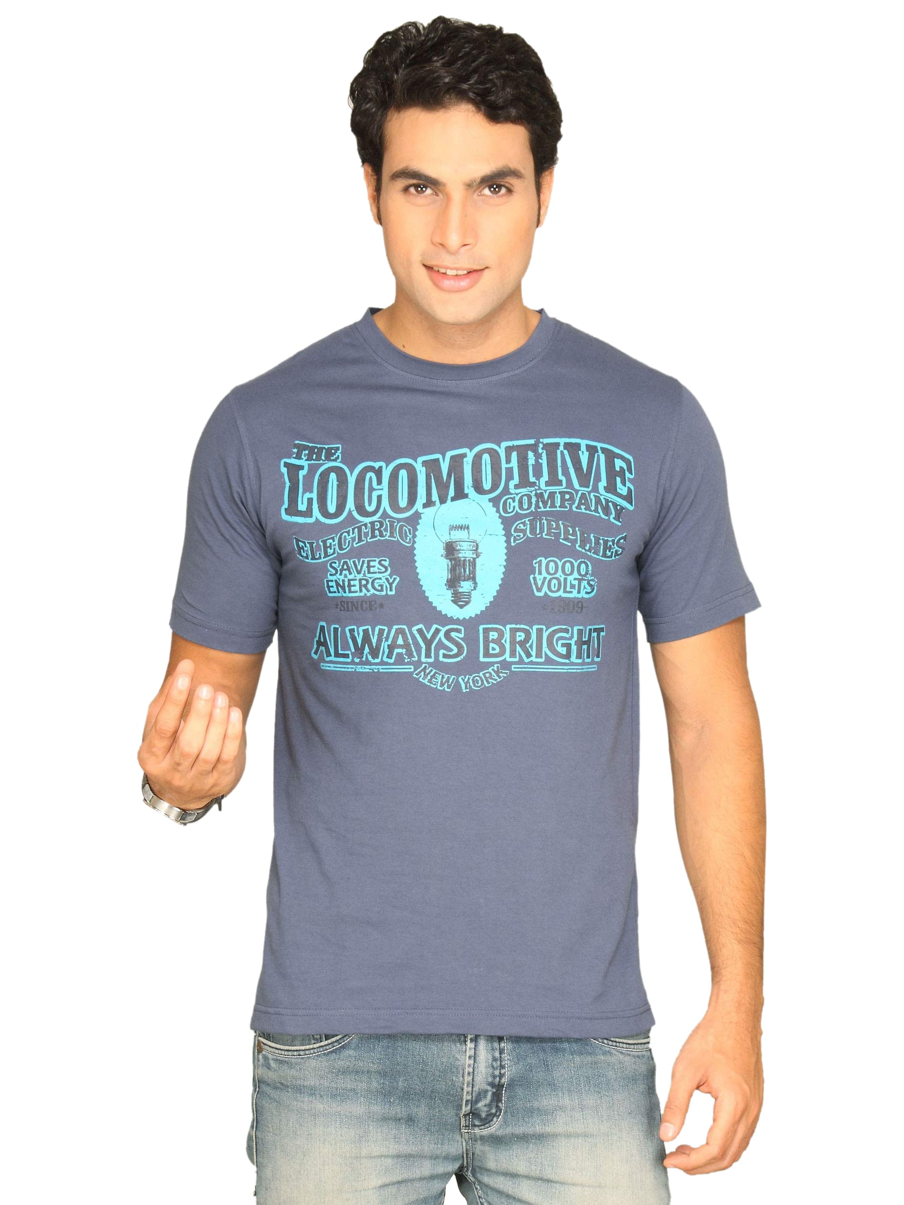 Locomotive Men's Ribbed Neck Blue T-shirt
