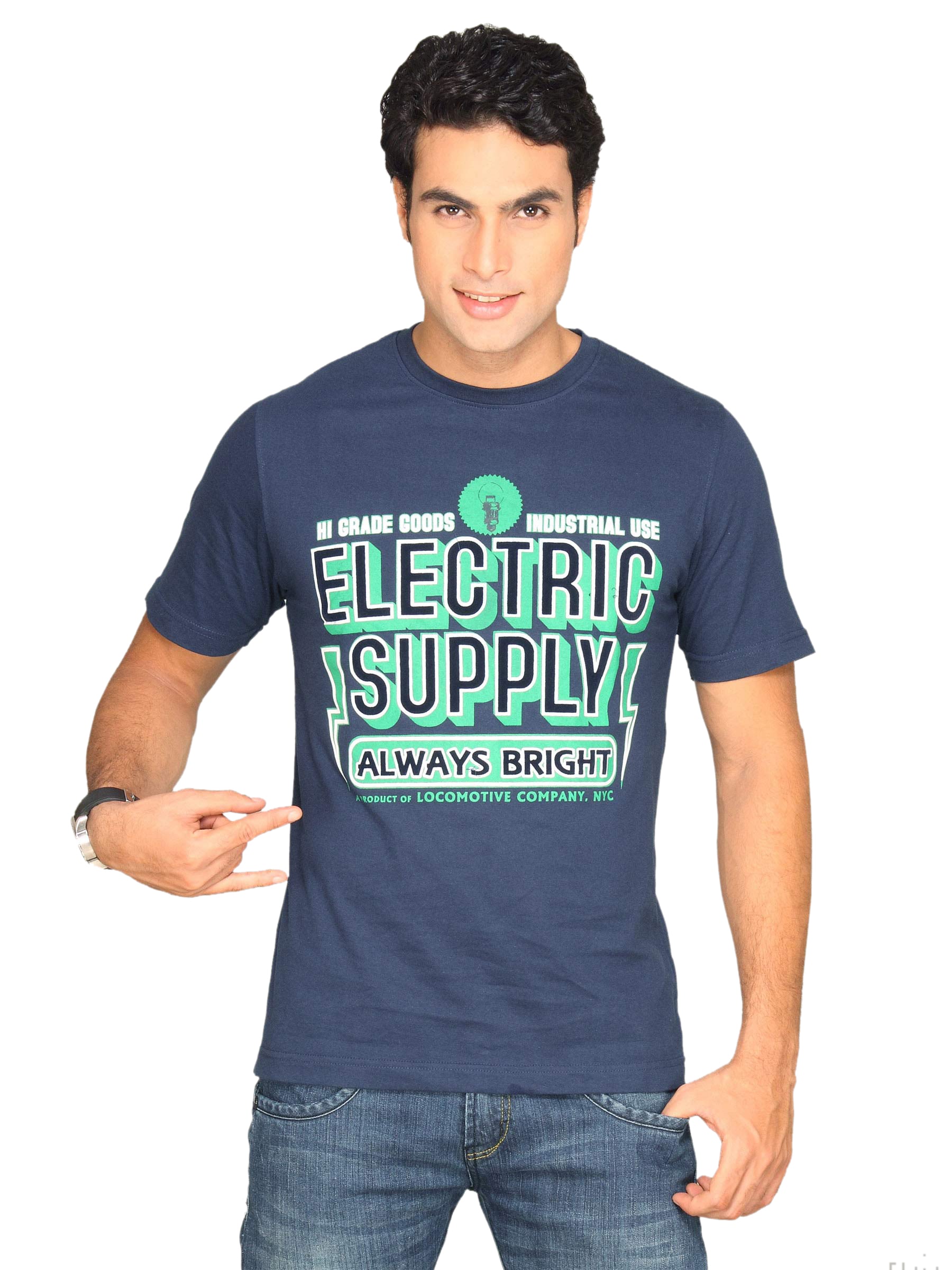 Locomotive Men's Print Electric Supply Blue T-shirt