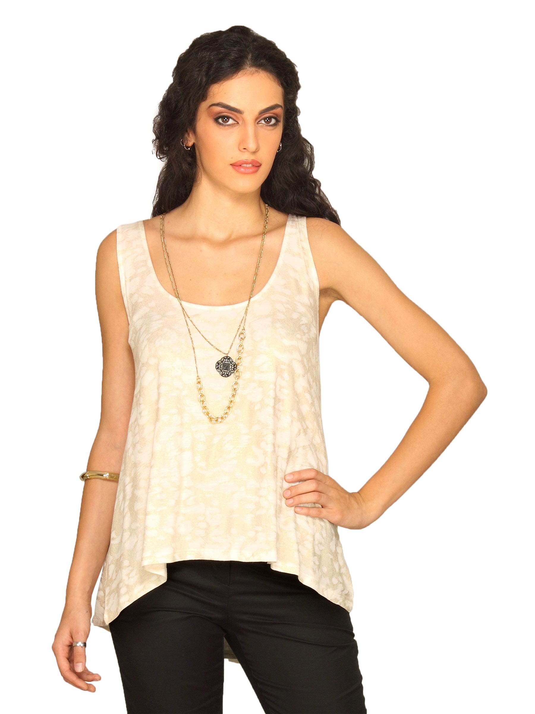 Forever New Women Golden Prints Cream Top