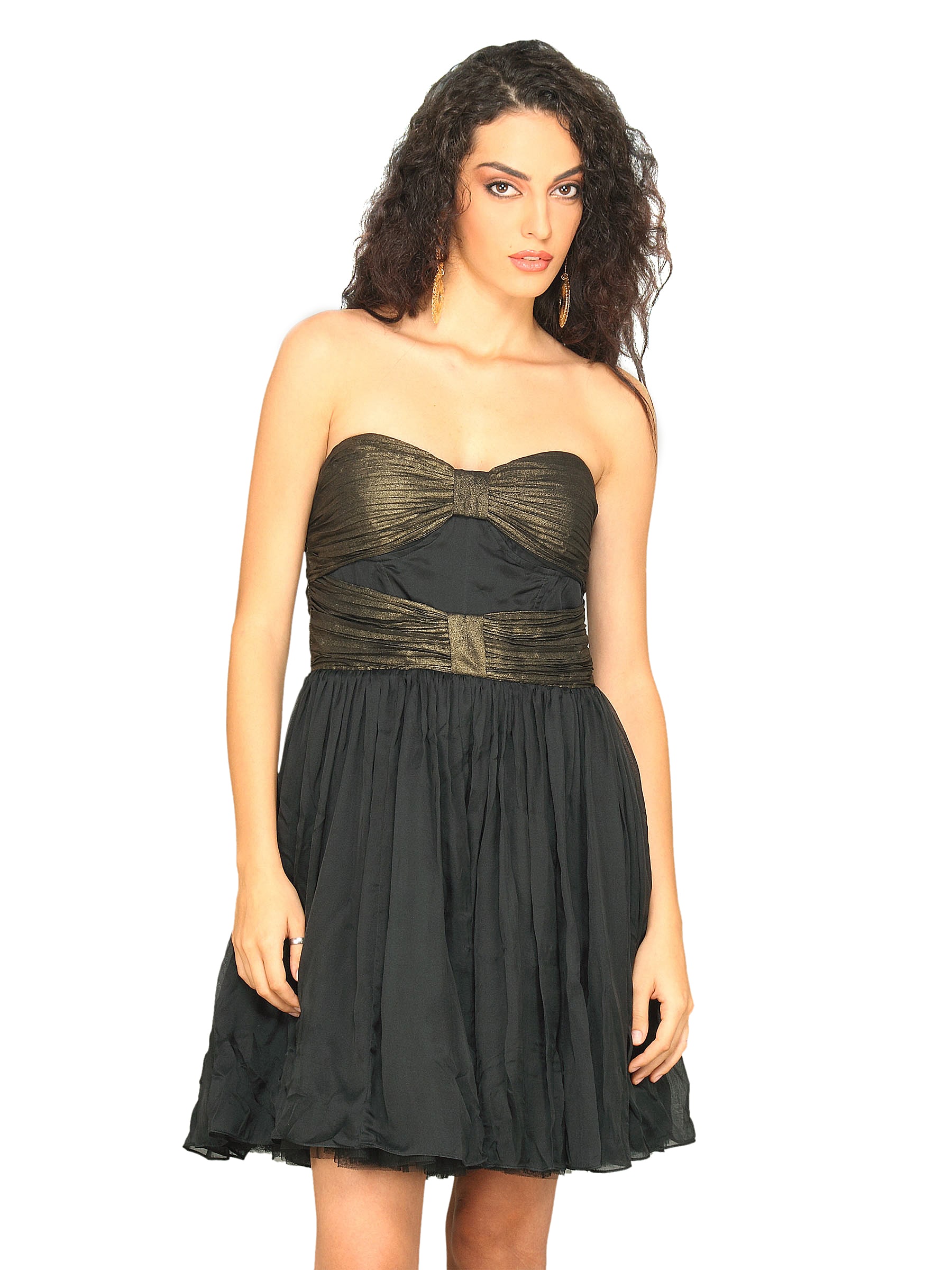 Forever New Women's Gold Sleeveless Black Dress