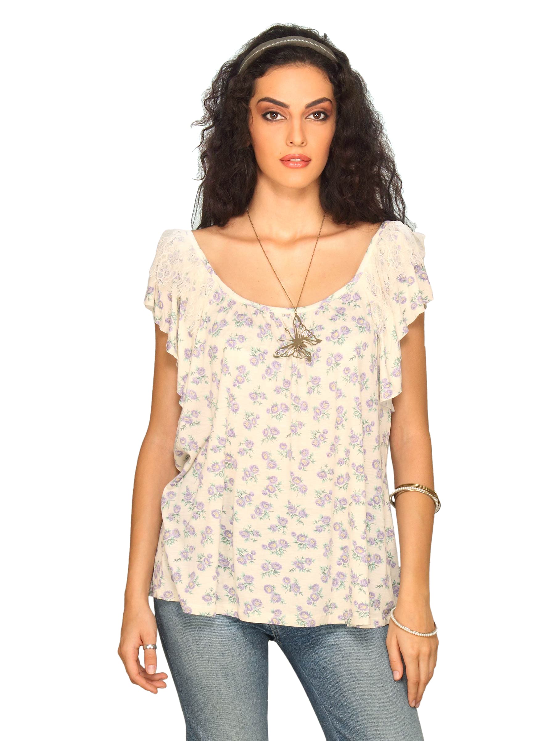 Forever New Women's Cream Floral Print Top